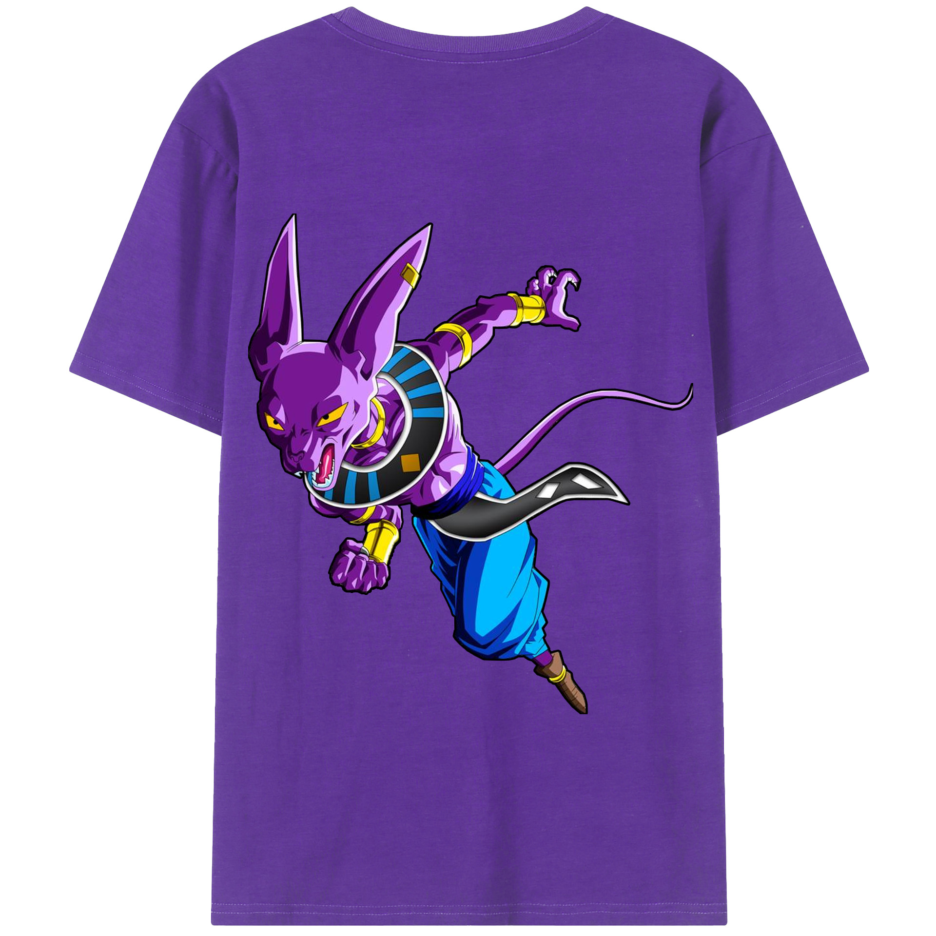 （画像用） ドラゴンボール ビルス 破壊神ビルス DRAGON BALL Beerus Birusu 綿100％半袖Tシャツ（背面プリント）