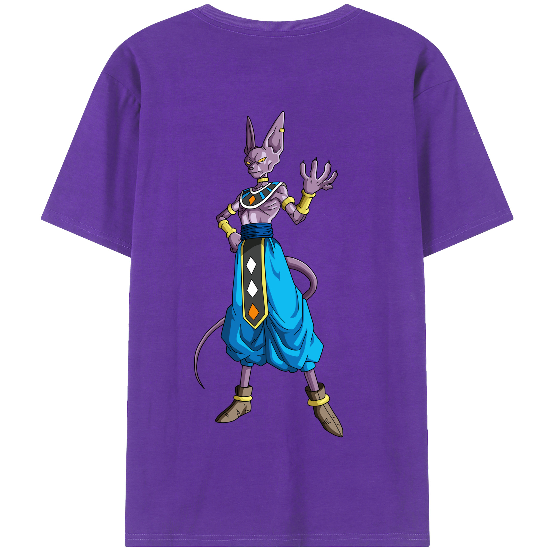 （画像用） ドラゴンボール ビルス 破壊神ビルス DRAGON BALL Beerus Birusu 綿100％半袖Tシャツ（背面プリント）
