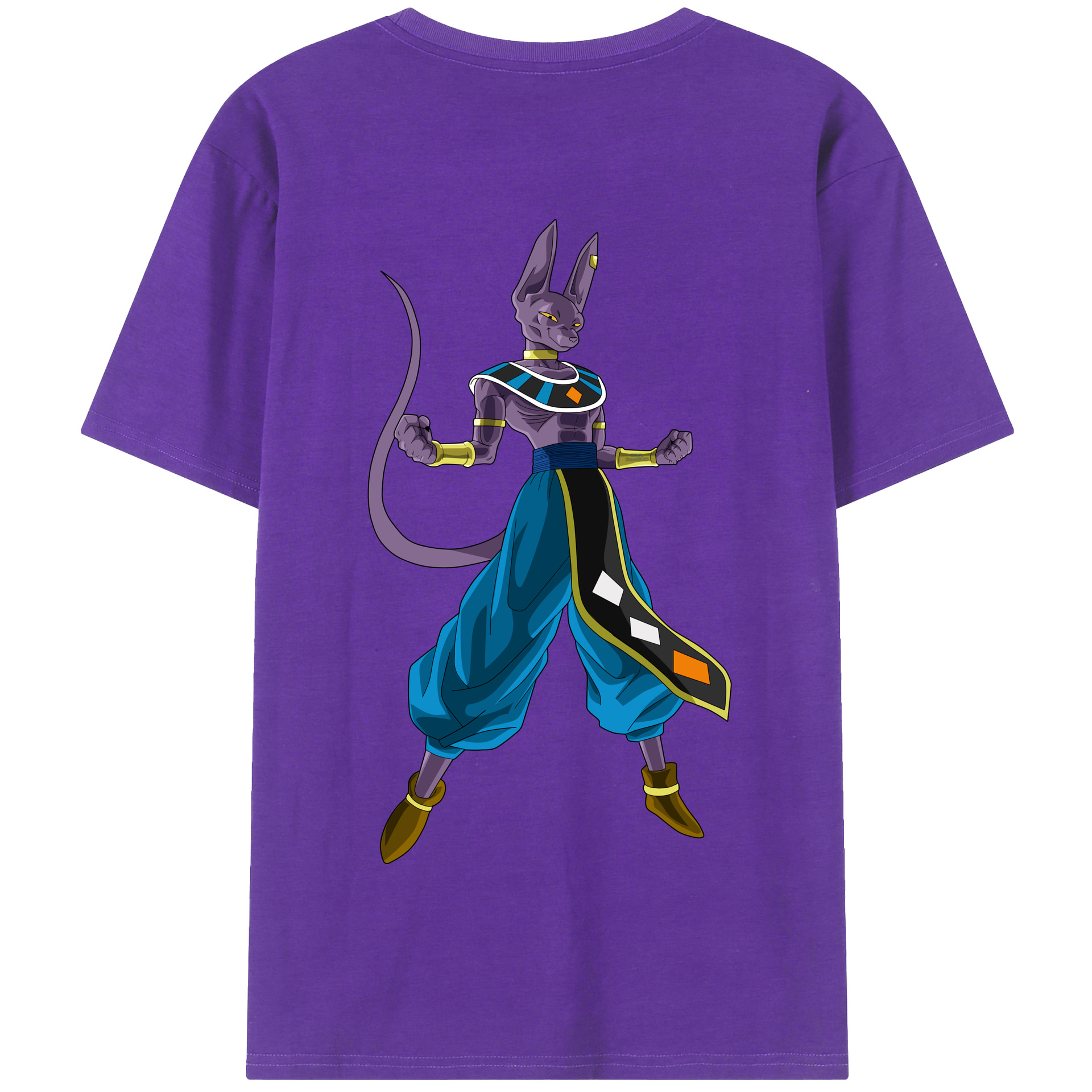 （画像用） ドラゴンボール ビルス 破壊神ビルス DRAGON BALL Beerus Birusu 綿100％半袖Tシャツ（背面プリント）