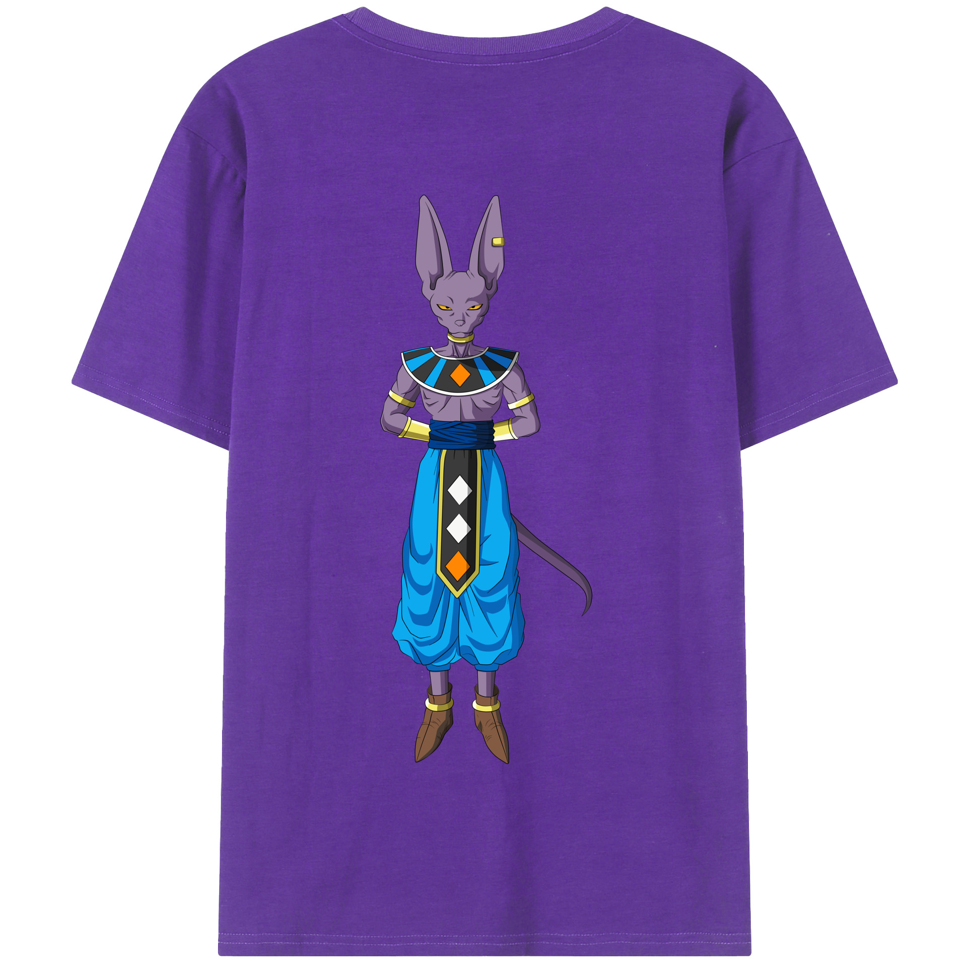 （画像用） ドラゴンボール ビルス 破壊神ビルス DRAGON BALL Beerus Birusu 綿100％半袖Tシャツ（背面プリント）