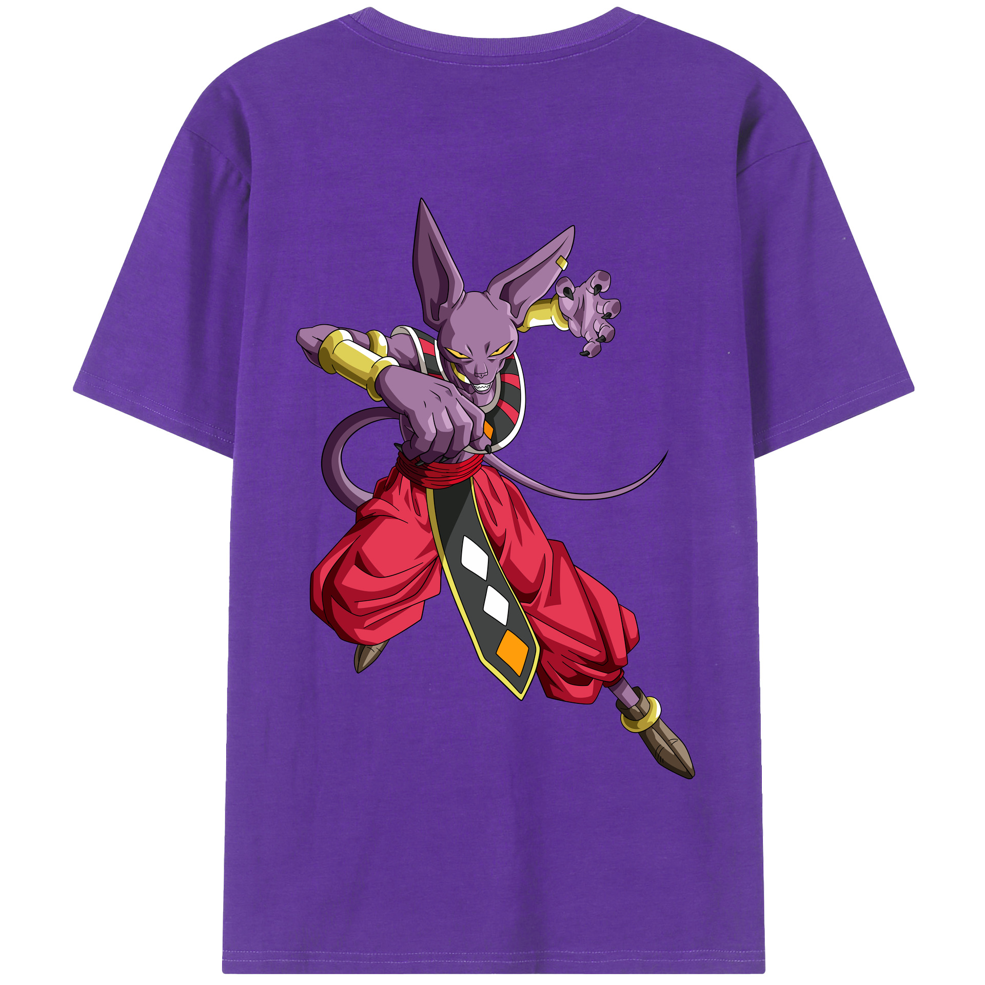 （画像用） ドラゴンボール ビルス 破壊神ビルス DRAGON BALL Beerus Birusu 綿100％半袖Tシャツ（背面プリント）