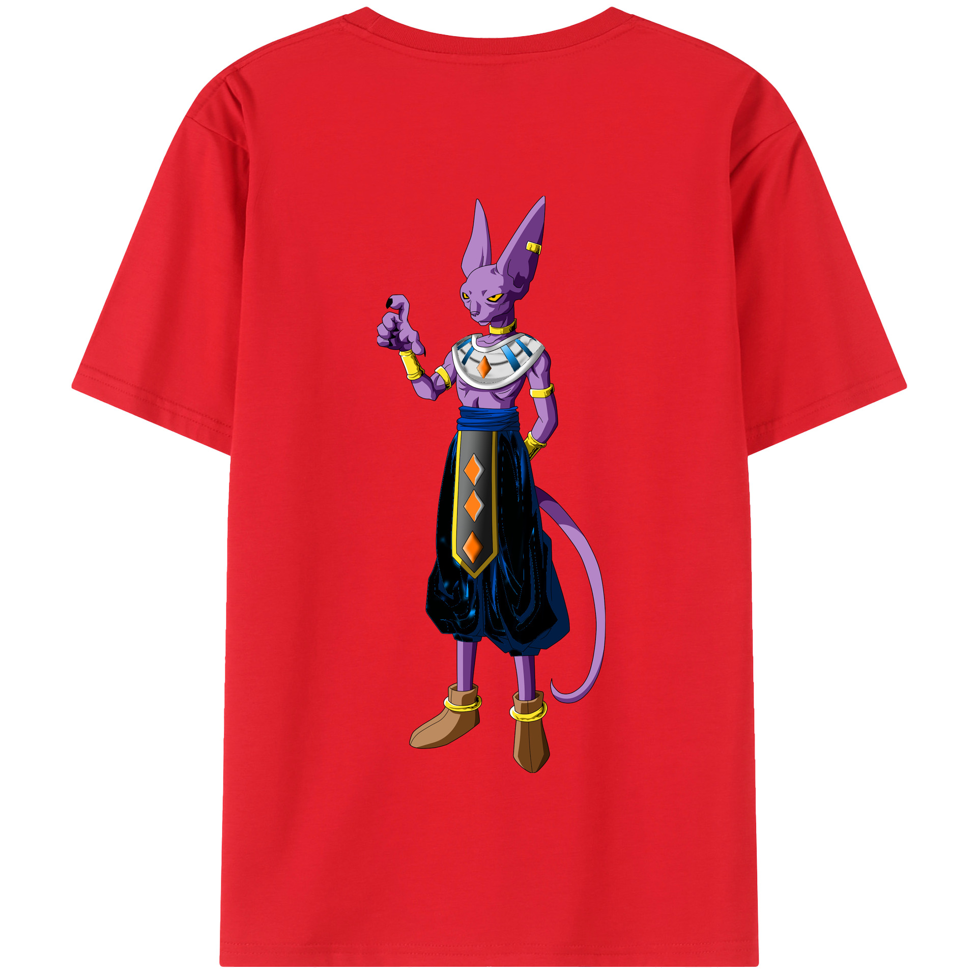 （画像用） ドラゴンボール ビルス 破壊神ビルス DRAGON BALL Beerus Birusu 綿100％半袖Tシャツ（背面プリント）