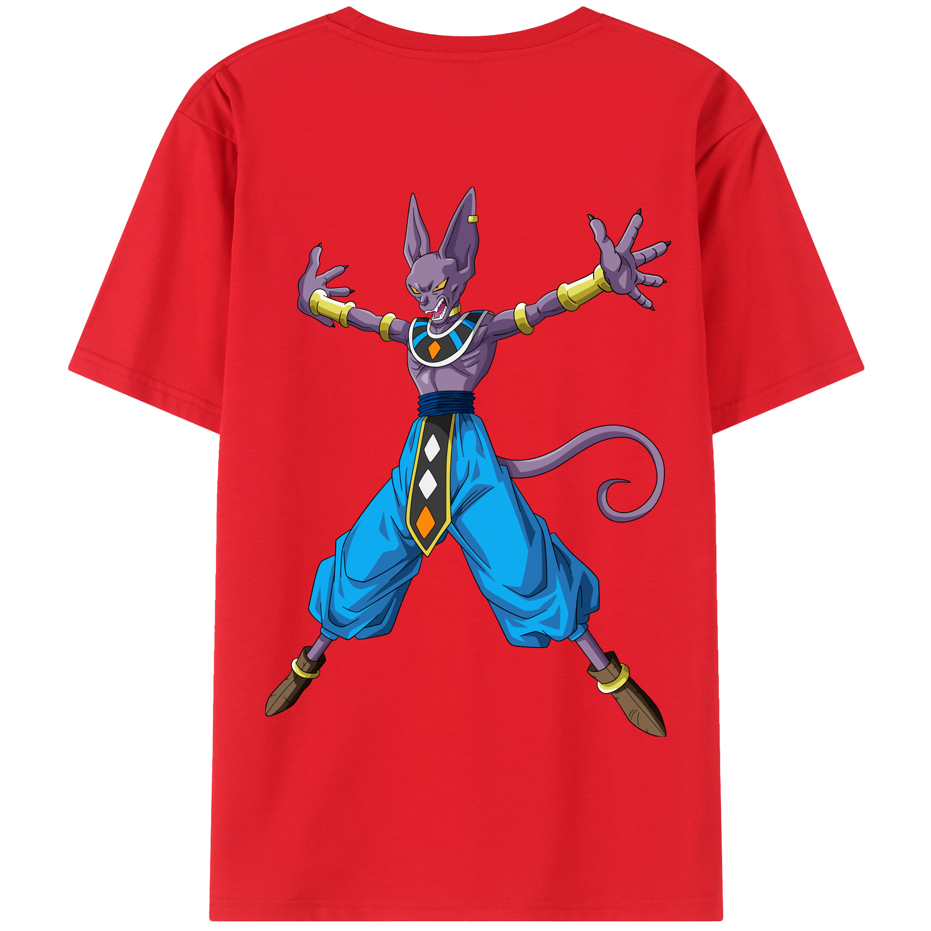 （画像用） ドラゴンボール ビルス 破壊神ビルス DRAGON BALL Beerus Birusu 綿100％半袖Tシャツ（背面プリント）