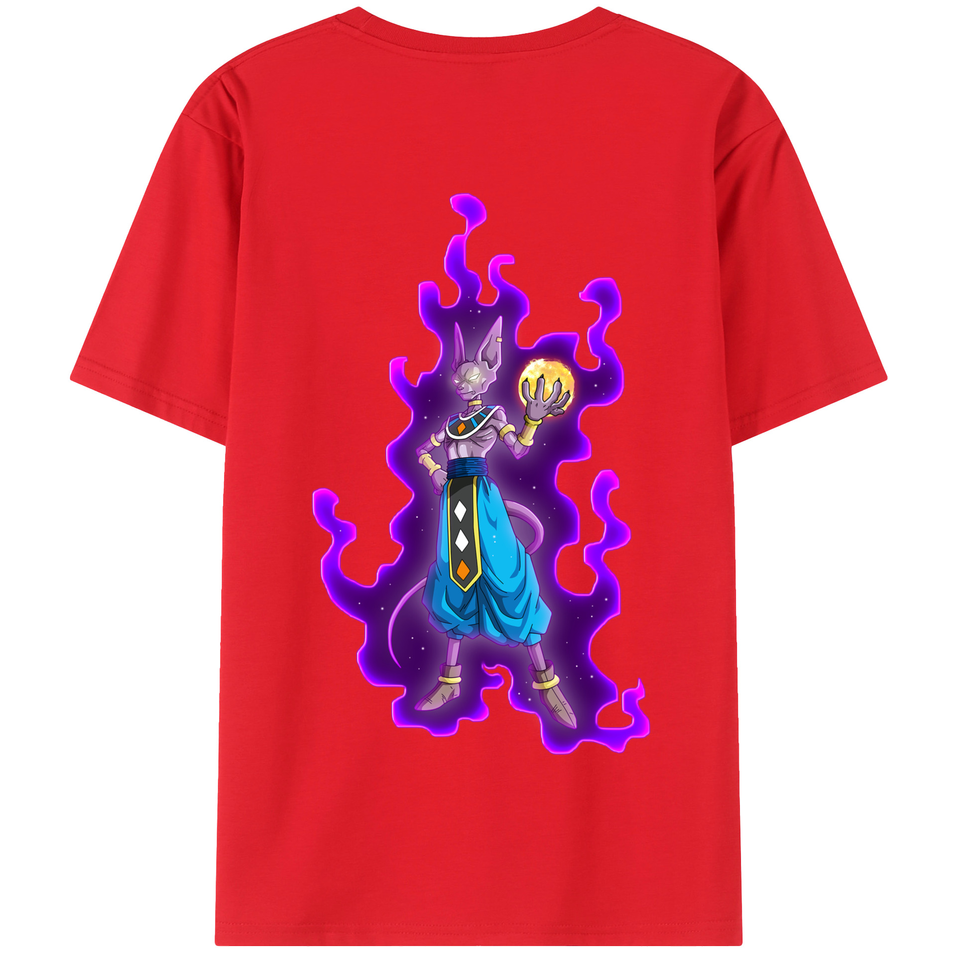 （画像用） ドラゴンボール ビルス 破壊神ビルス DRAGON BALL Beerus Birusu 綿100％半袖Tシャツ（背面プリント）