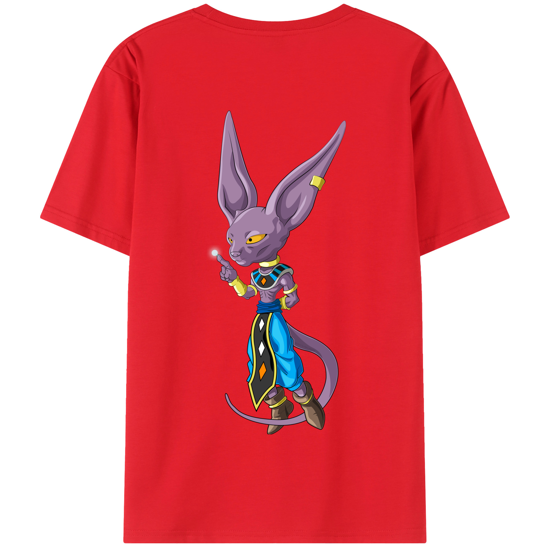 （画像用） ドラゴンボール ビルス 破壊神ビルス DRAGON BALL Beerus Birusu 綿100％半袖Tシャツ（背面プリント）