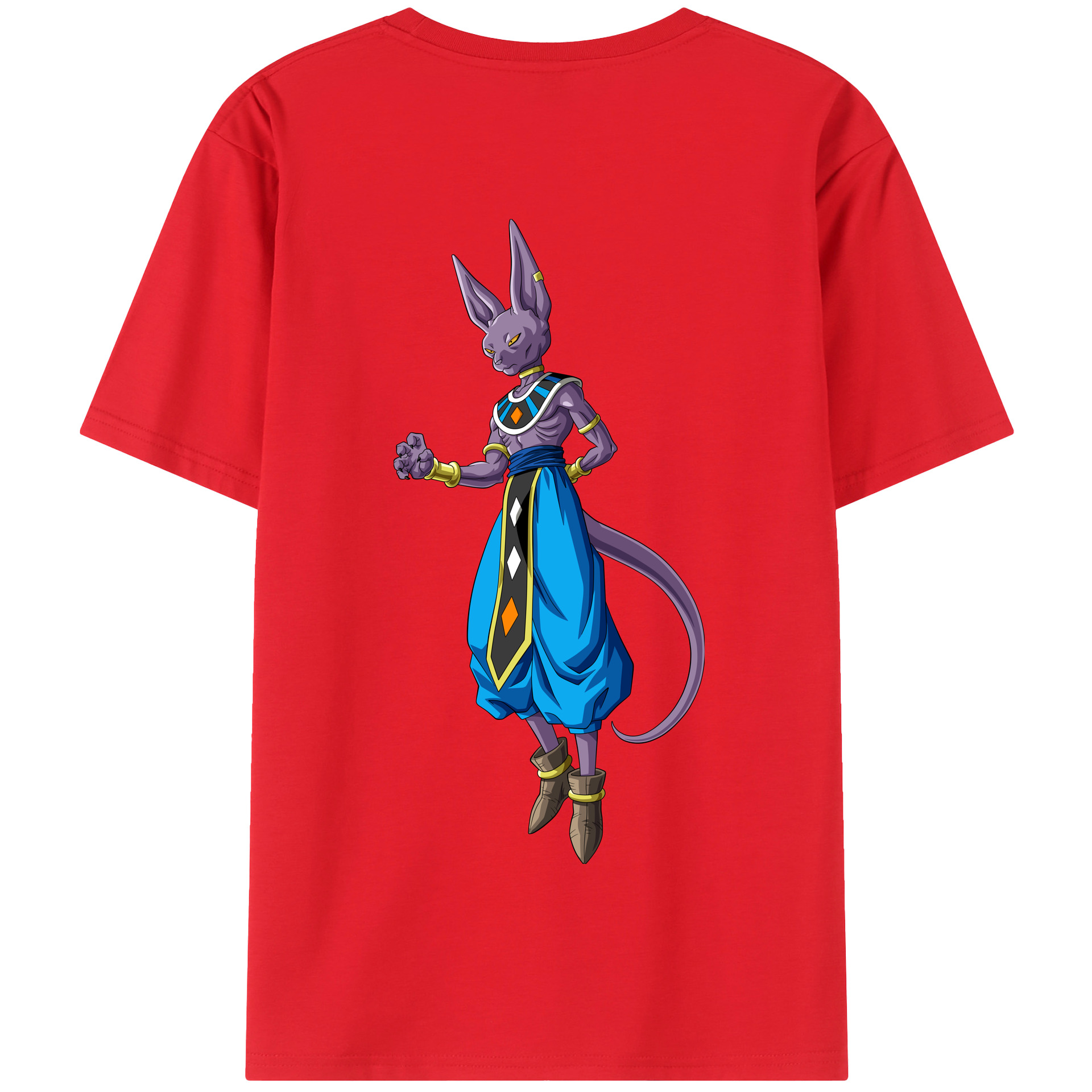 （画像用） ドラゴンボール ビルス 破壊神ビルス DRAGON BALL Beerus Birusu 綿100％半袖Tシャツ（背面プリント）