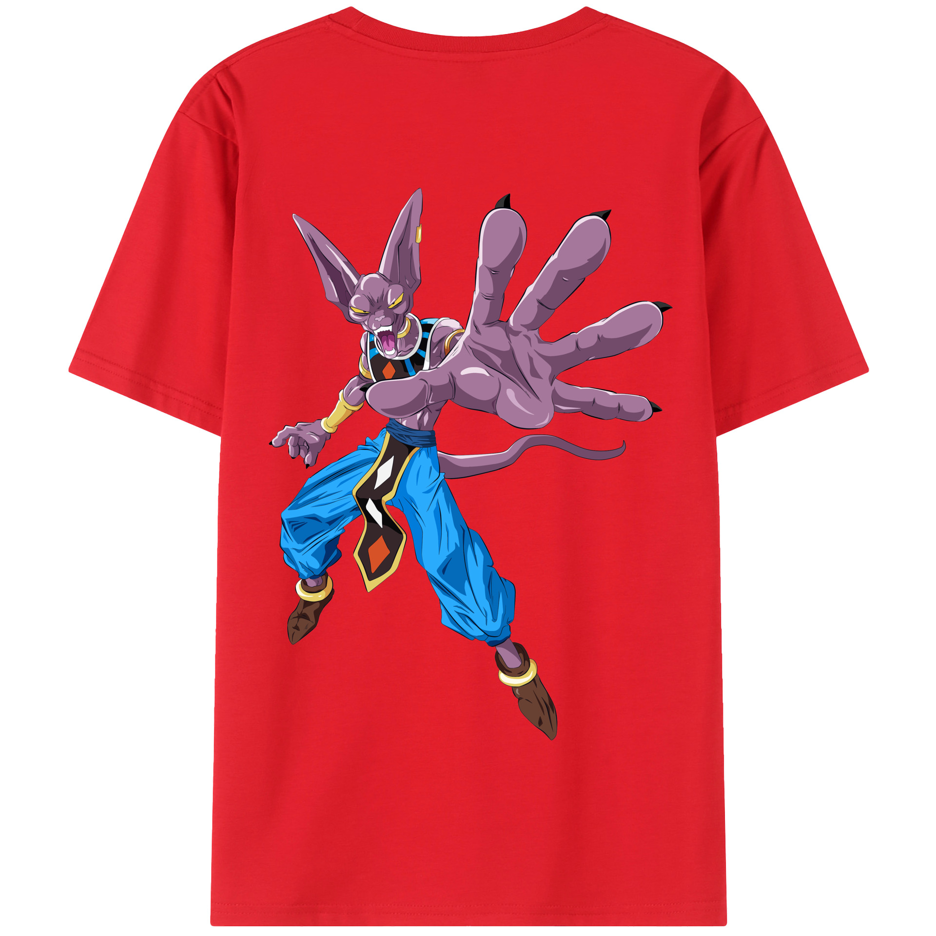 （画像用） ドラゴンボール ビルス 破壊神ビルス DRAGON BALL Beerus Birusu 綿100％半袖Tシャツ（背面プリント）