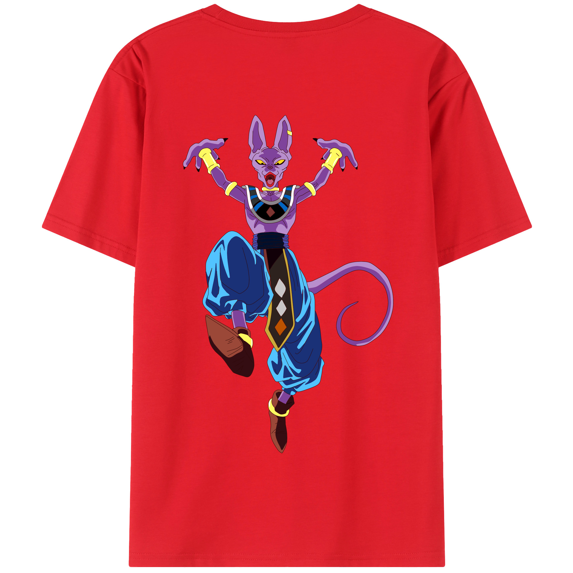 （画像用） ドラゴンボール ビルス 破壊神ビルス DRAGON BALL Beerus Birusu 綿100％半袖Tシャツ（背面プリント）