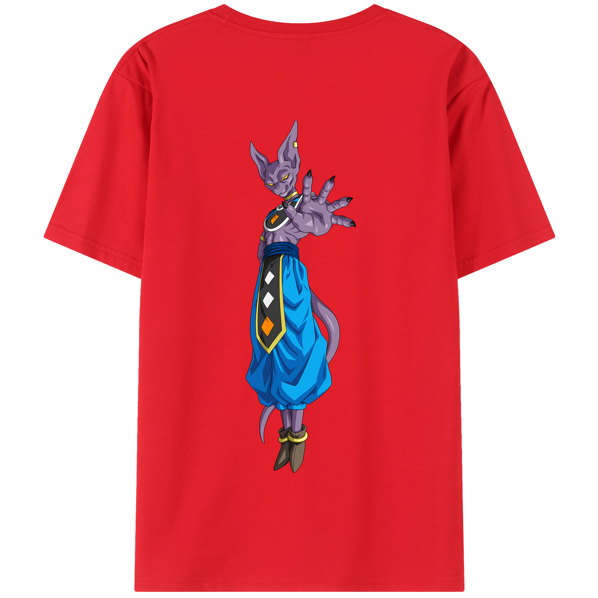 （画像用） ドラゴンボール ビルス 破壊神ビルス DRAGON BALL Beerus Birusu 綿100％半袖Tシャツ（背面プリント）