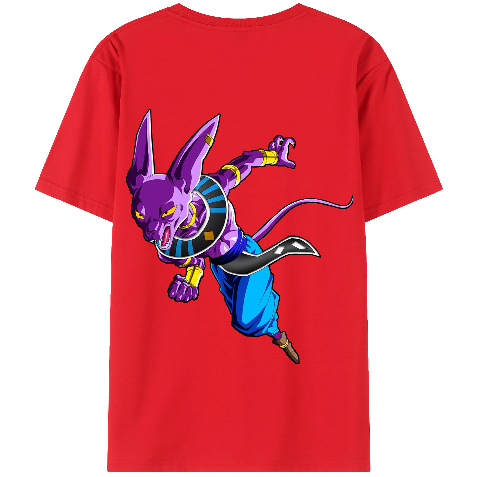 （画像用） ドラゴンボール ビルス 破壊神ビルス DRAGON BALL Beerus Birusu 綿100％半袖Tシャツ（背面プリント）
