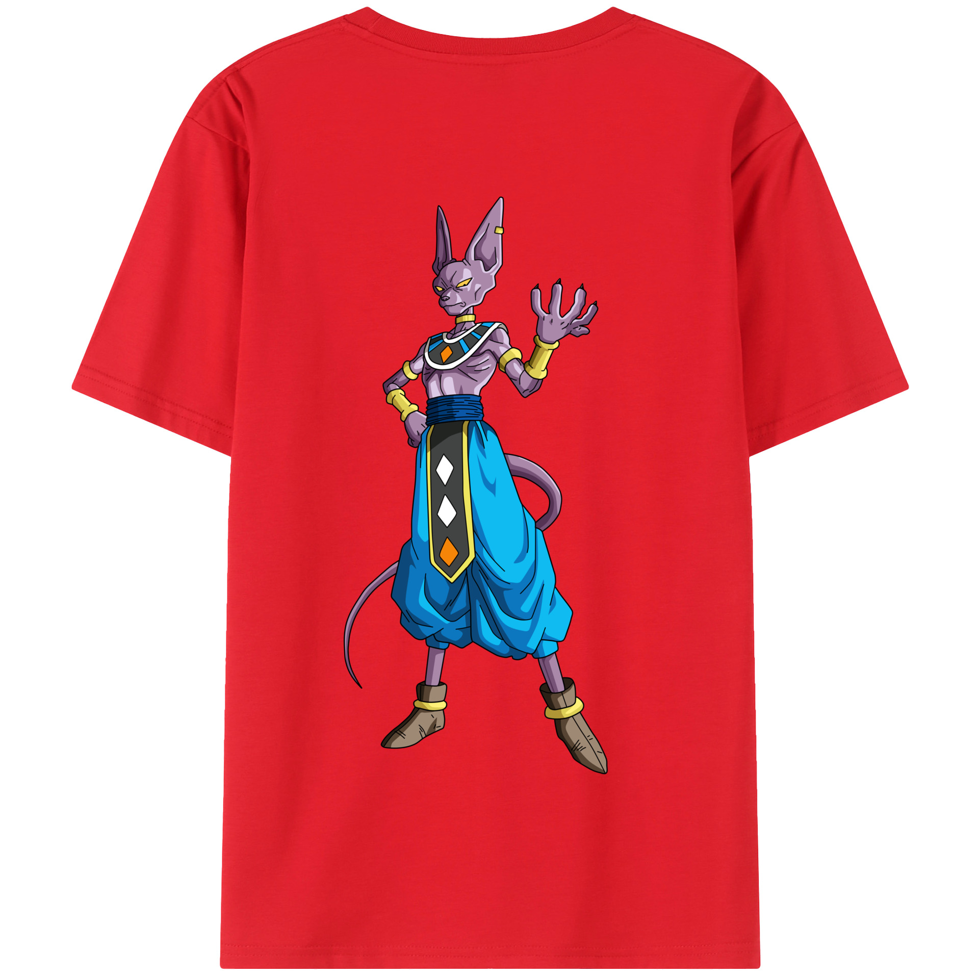 （画像用） ドラゴンボール ビルス 破壊神ビルス DRAGON BALL Beerus Birusu 綿100％半袖Tシャツ（背面プリント）
