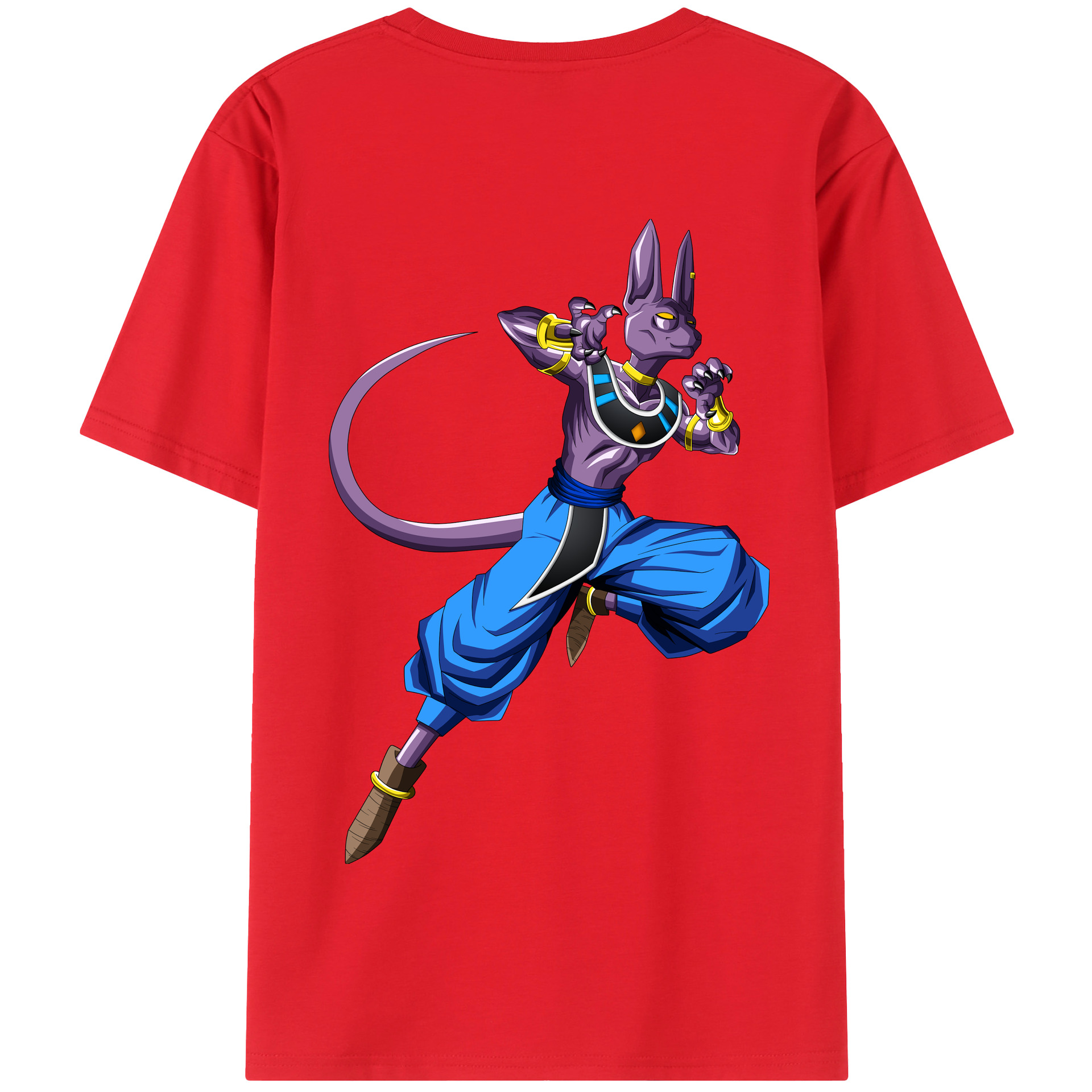 （画像用） ドラゴンボール ビルス 破壊神ビルス DRAGON BALL Beerus Birusu 綿100％半袖Tシャツ（背面プリント）