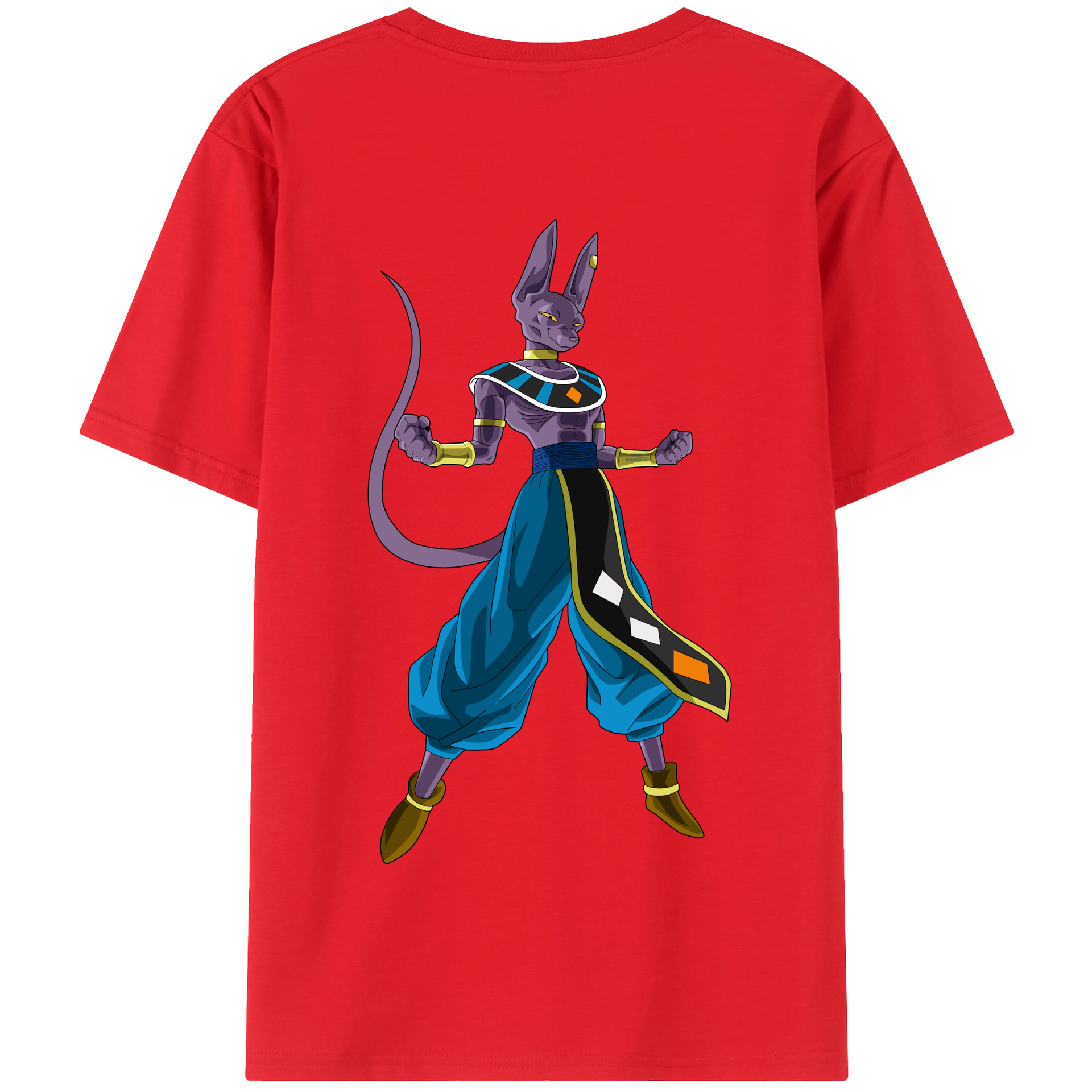 （画像用） ドラゴンボール ビルス 破壊神ビルス DRAGON BALL Beerus Birusu 綿100％半袖Tシャツ（背面プリント）