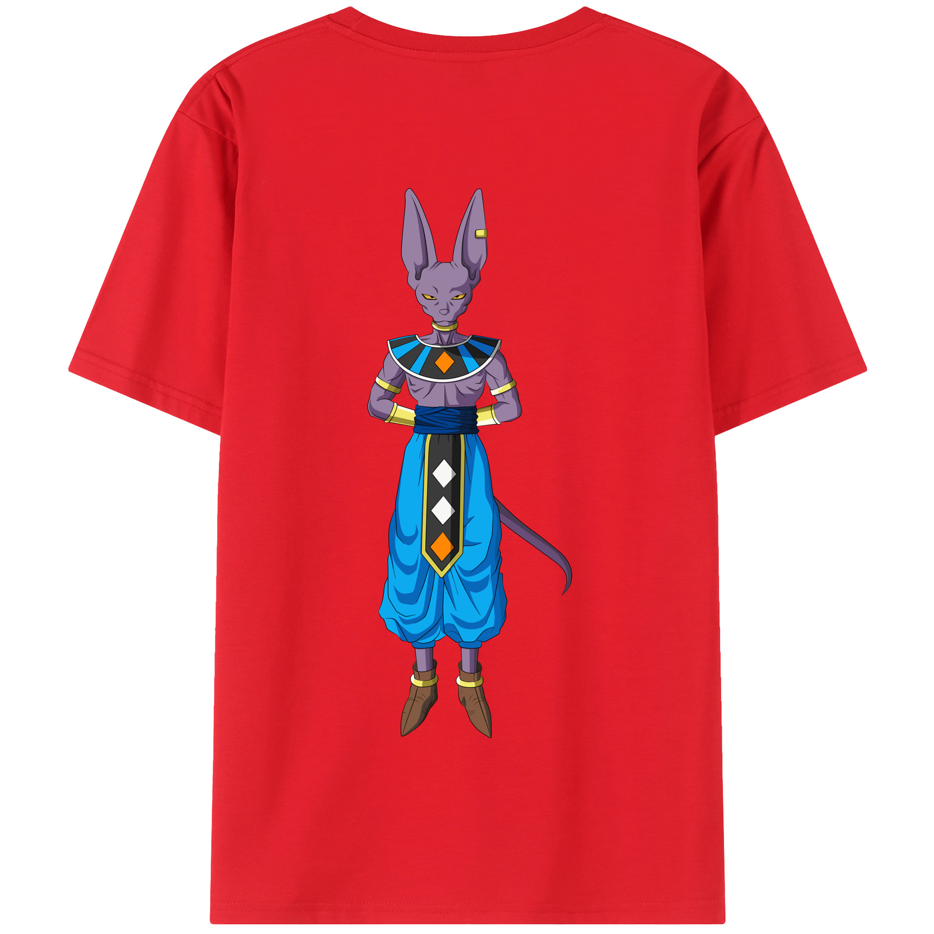 （画像用） ドラゴンボール ビルス 破壊神ビルス DRAGON BALL Beerus Birusu 綿100％半袖Tシャツ（背面プリント）