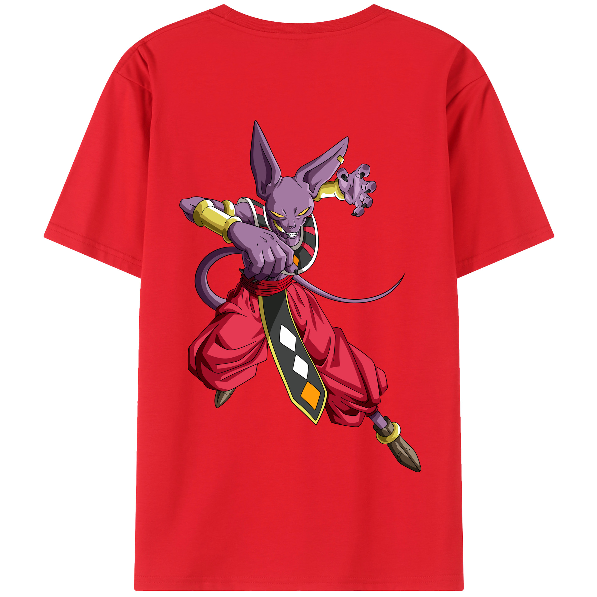 （画像用） ドラゴンボール ビルス 破壊神ビルス DRAGON BALL Beerus Birusu 綿100％半袖Tシャツ（背面プリント）