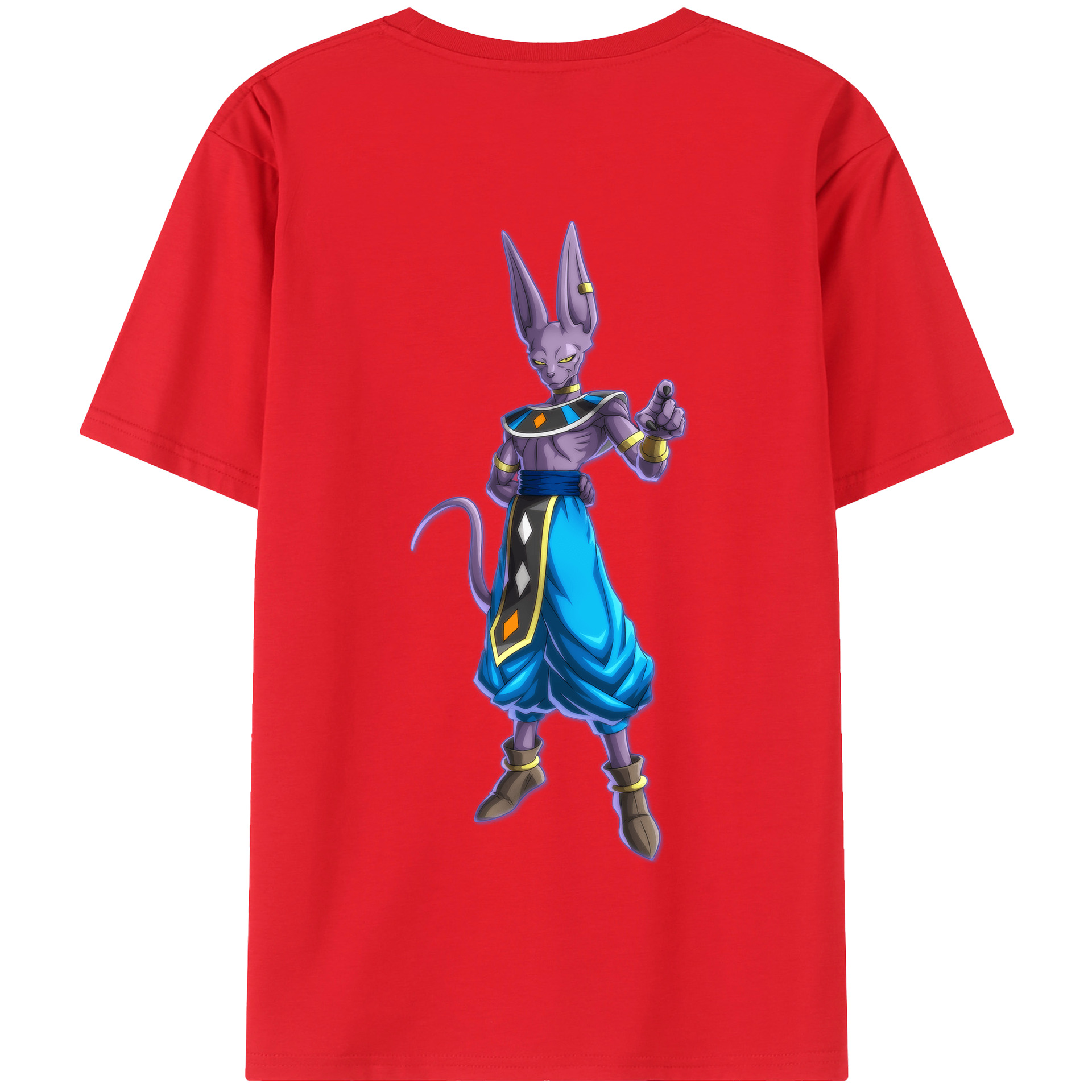 （画像用） ドラゴンボール ビルス 破壊神ビルス DRAGON BALL Beerus Birusu 綿100％半袖Tシャツ（背面プリント）