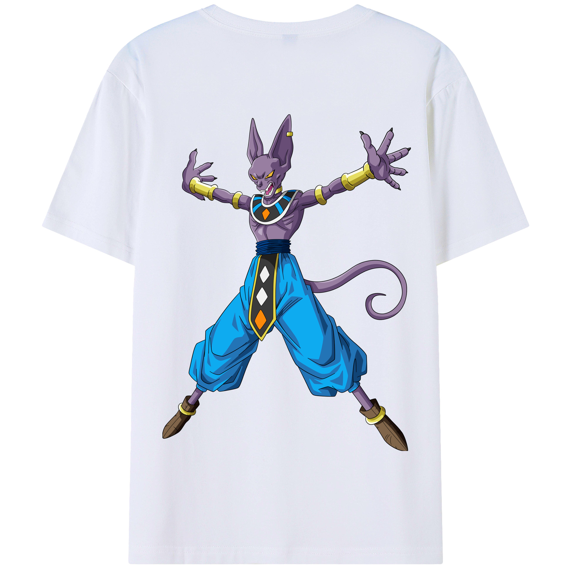 （画像用） ドラゴンボール ビルス 破壊神ビルス DRAGON BALL Beerus Birusu 綿100％半袖Tシャツ（背面プリント）