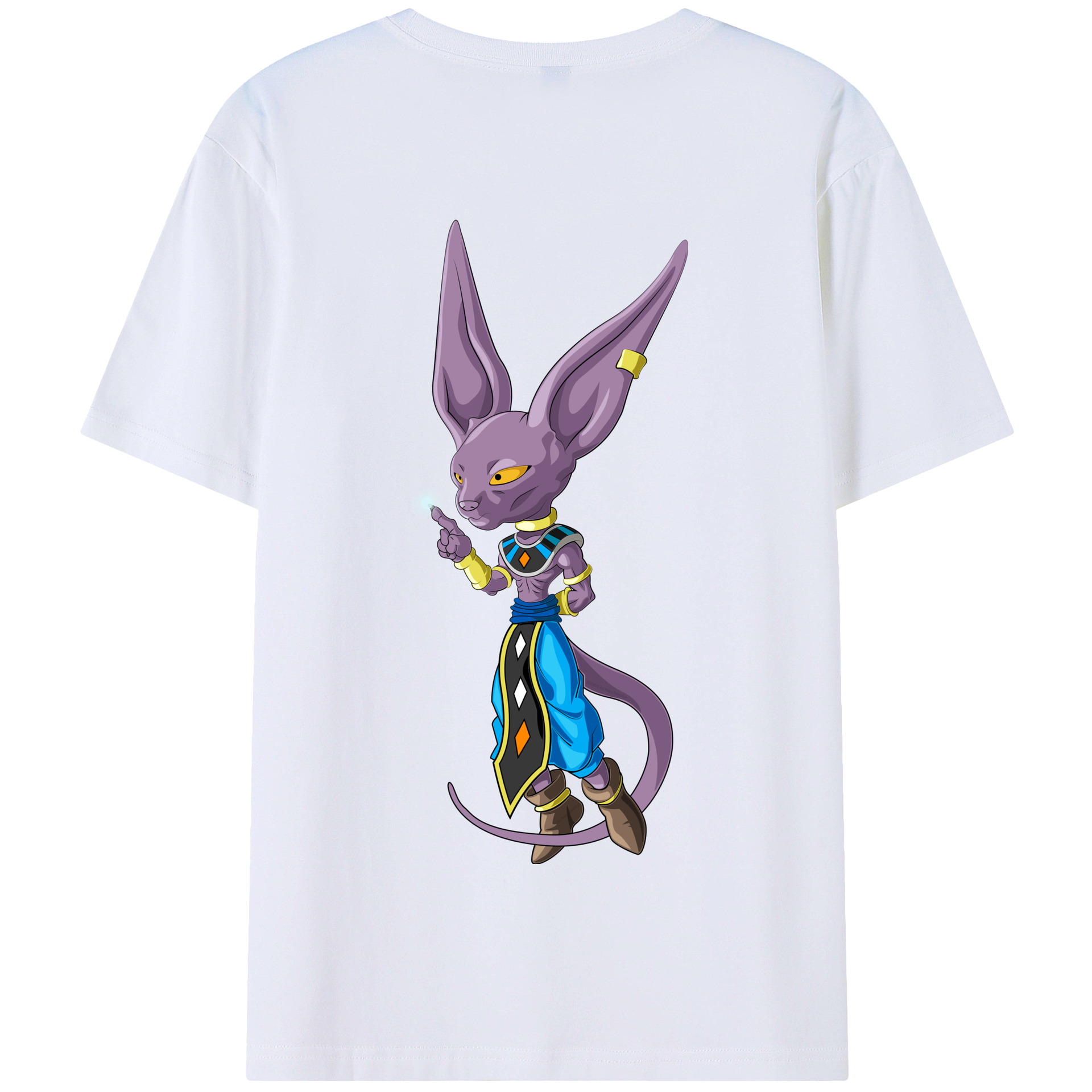 （画像用） ドラゴンボール ビルス 破壊神ビルス DRAGON BALL Beerus Birusu 綿100％半袖Tシャツ（背面プリント）
