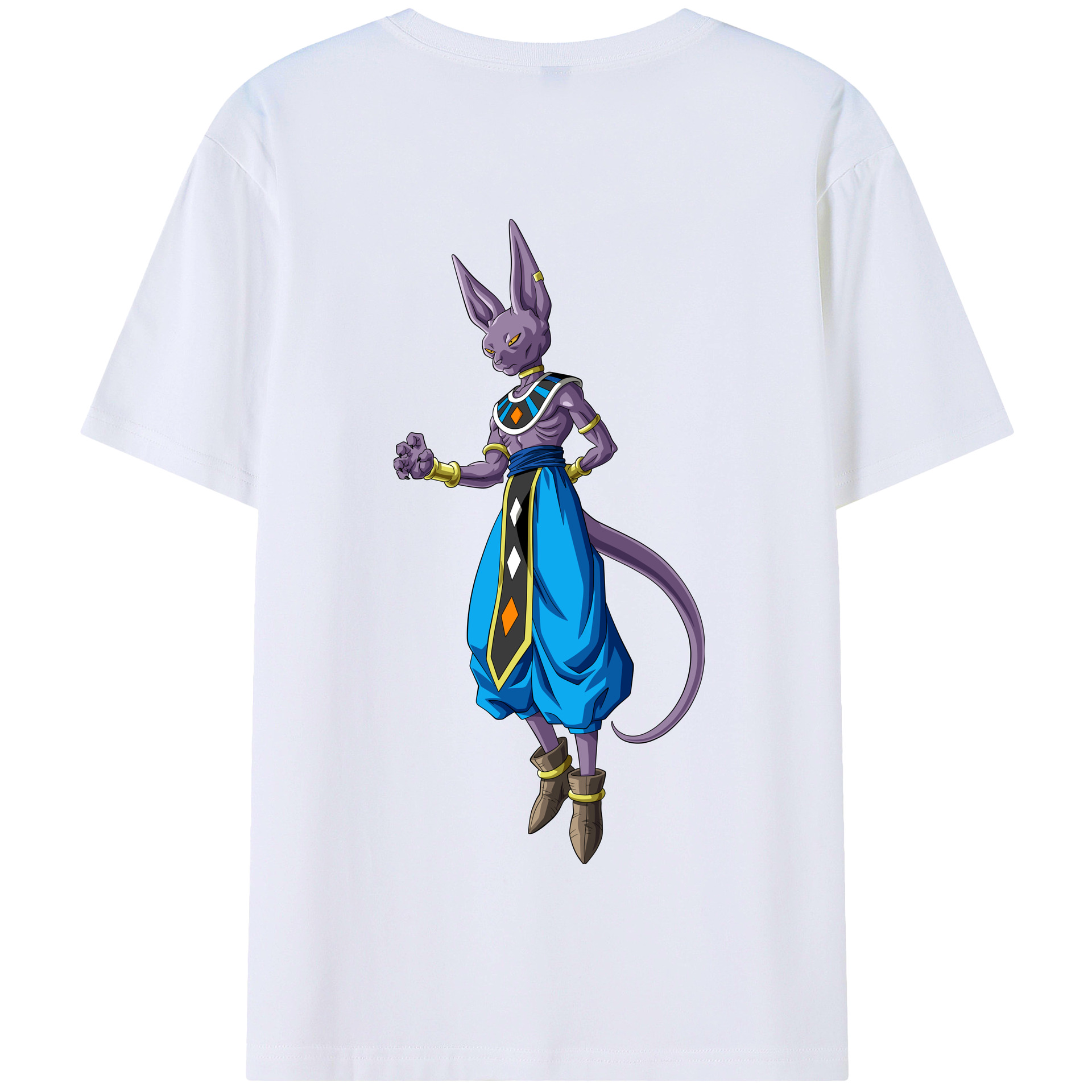 （画像用） ドラゴンボール ビルス 破壊神ビルス DRAGON BALL Beerus Birusu 綿100％半袖Tシャツ（背面プリント）