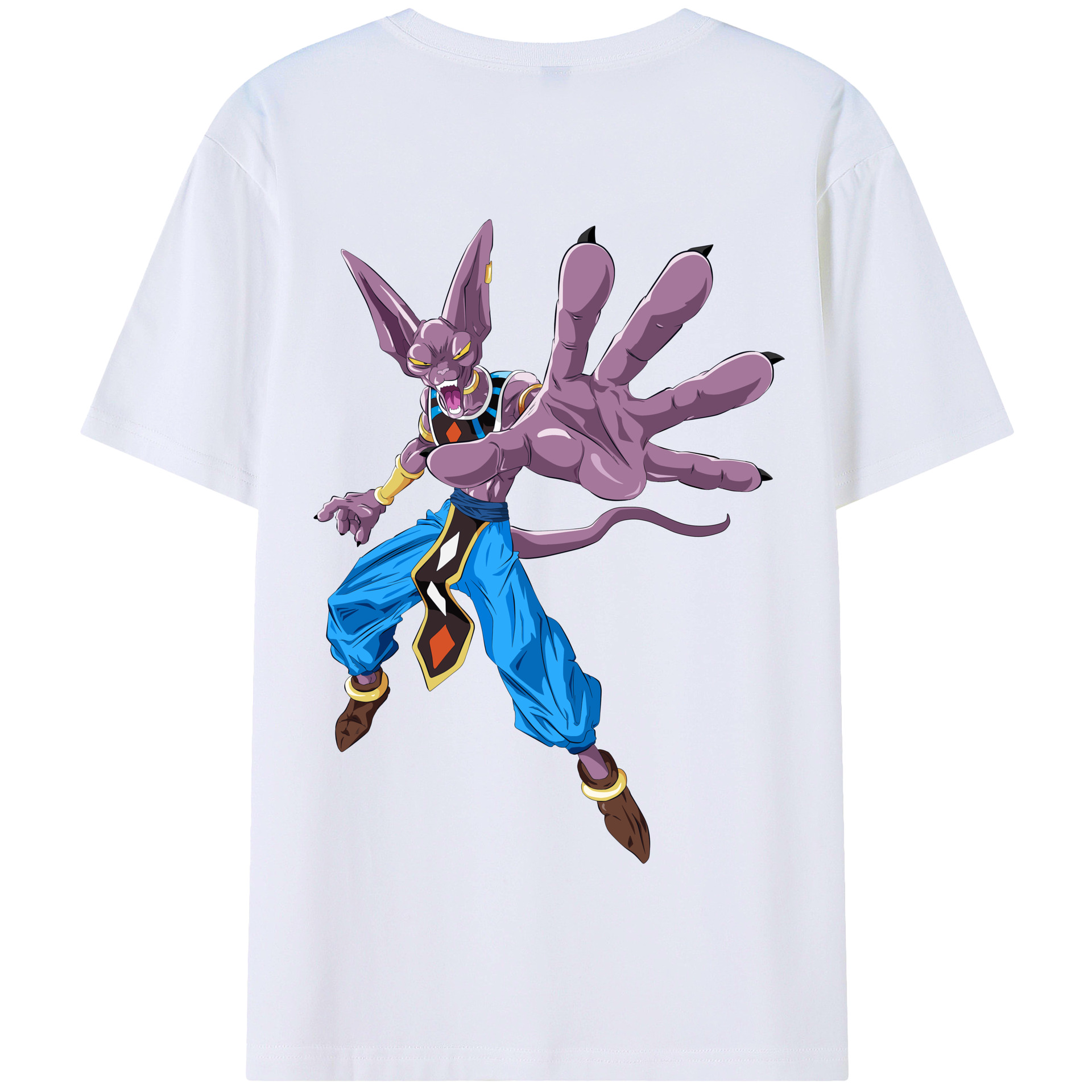 （画像用） ドラゴンボール ビルス 破壊神ビルス DRAGON BALL Beerus Birusu 綿100％半袖Tシャツ（背面プリント）