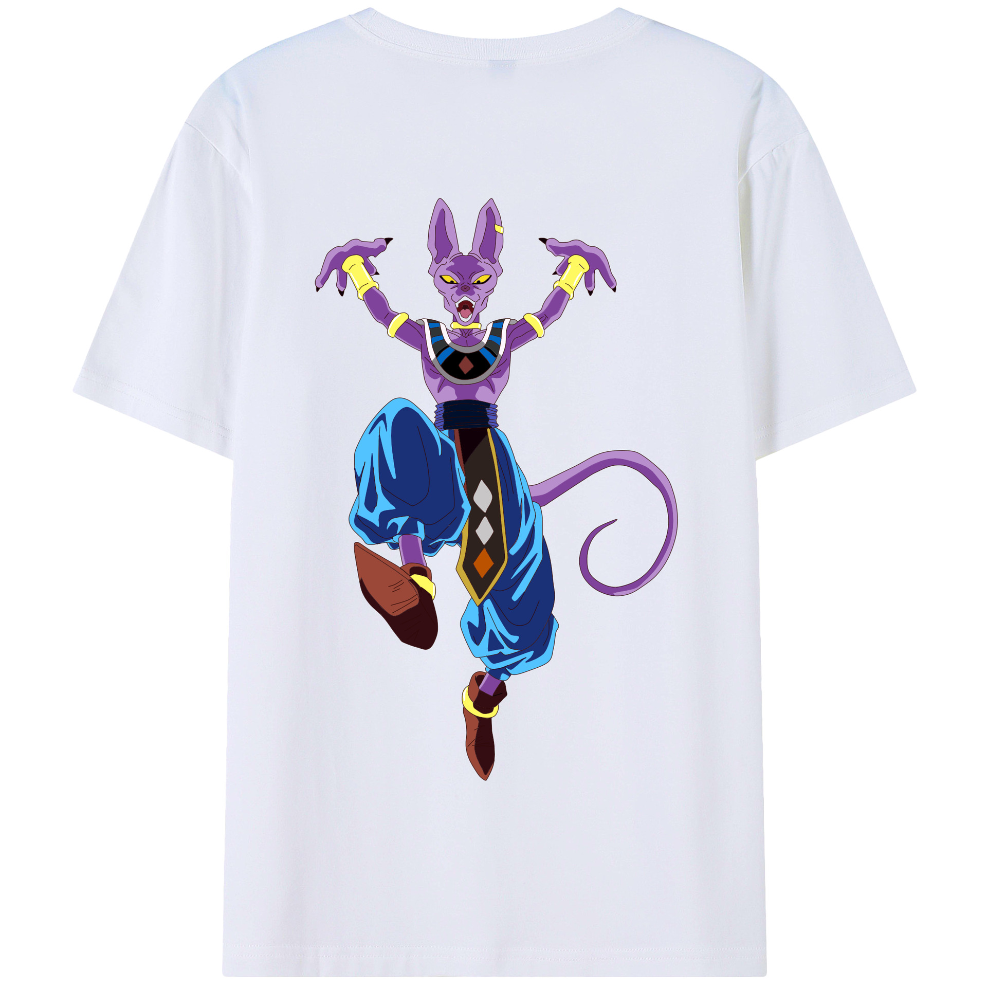 （画像用） ドラゴンボール ビルス 破壊神ビルス DRAGON BALL Beerus Birusu 綿100％半袖Tシャツ（背面プリント）