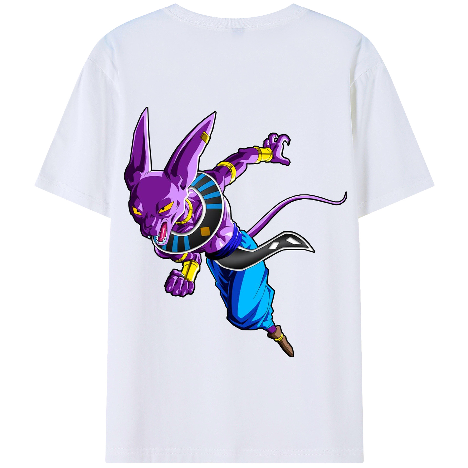 （画像用） ドラゴンボール ビルス 破壊神ビルス DRAGON BALL Beerus Birusu 綿100％半袖Tシャツ（背面プリント）