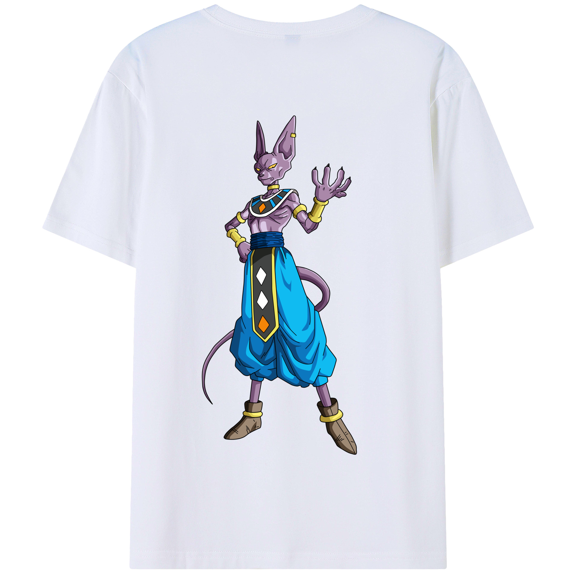 （画像用） ドラゴンボール ビルス 破壊神ビルス DRAGON BALL Beerus Birusu 綿100％半袖Tシャツ（背面プリント）