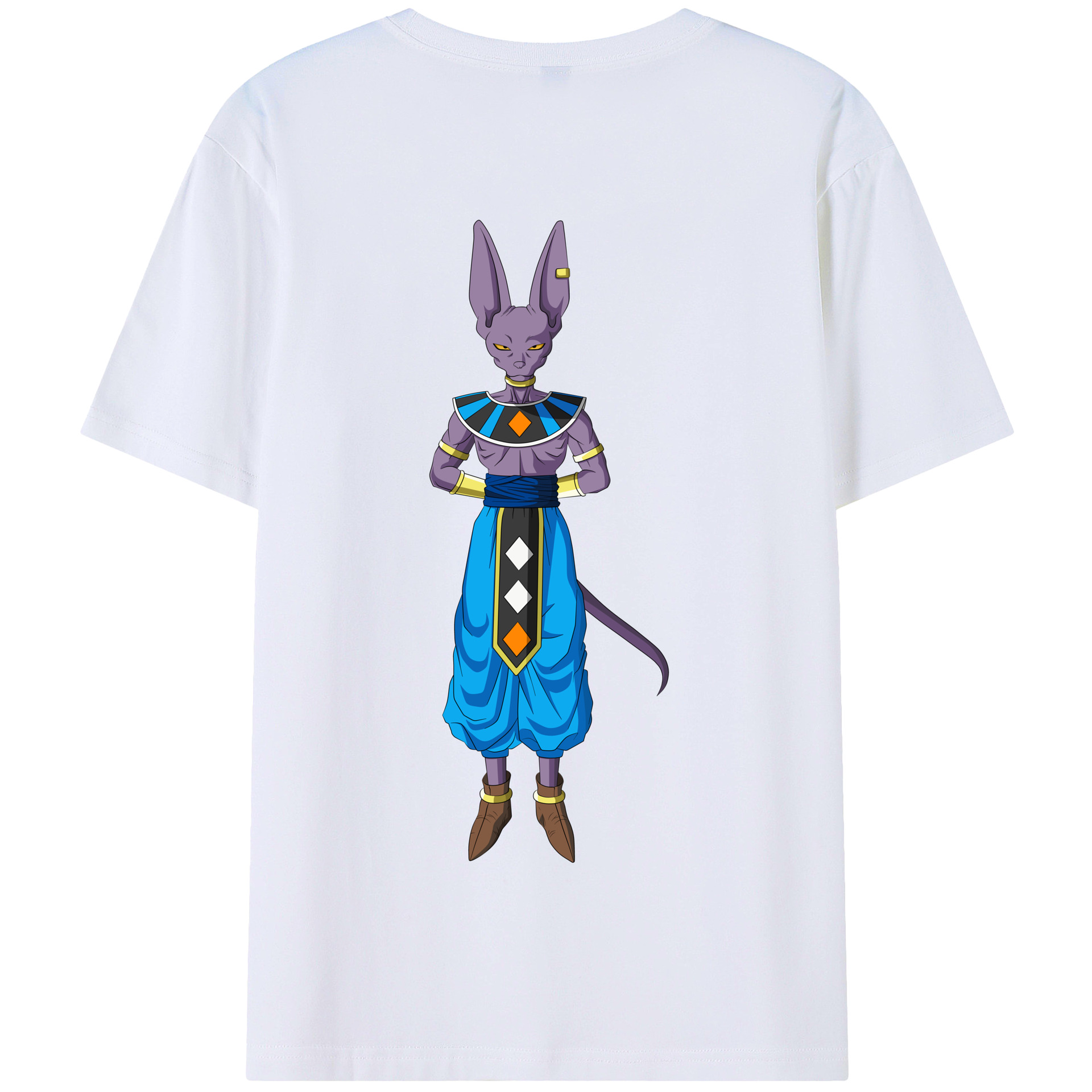 （画像用） ドラゴンボール ビルス 破壊神ビルス DRAGON BALL Beerus Birusu 綿100％半袖Tシャツ（背面プリント）