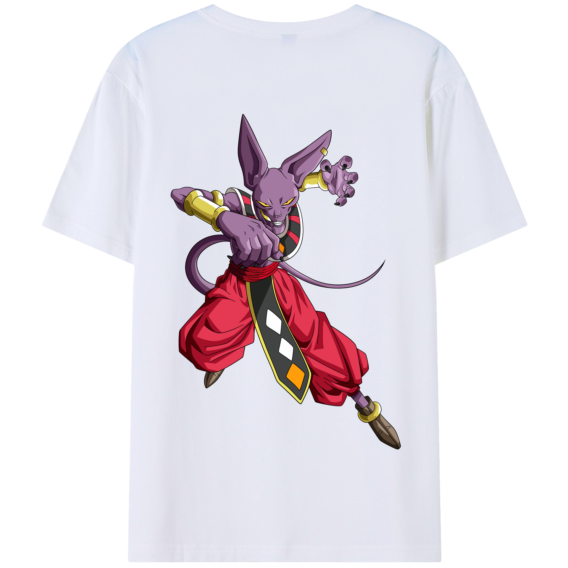 （画像用） ドラゴンボール ビルス 破壊神ビルス DRAGON BALL Beerus Birusu 綿100％半袖Tシャツ（背面プリント）