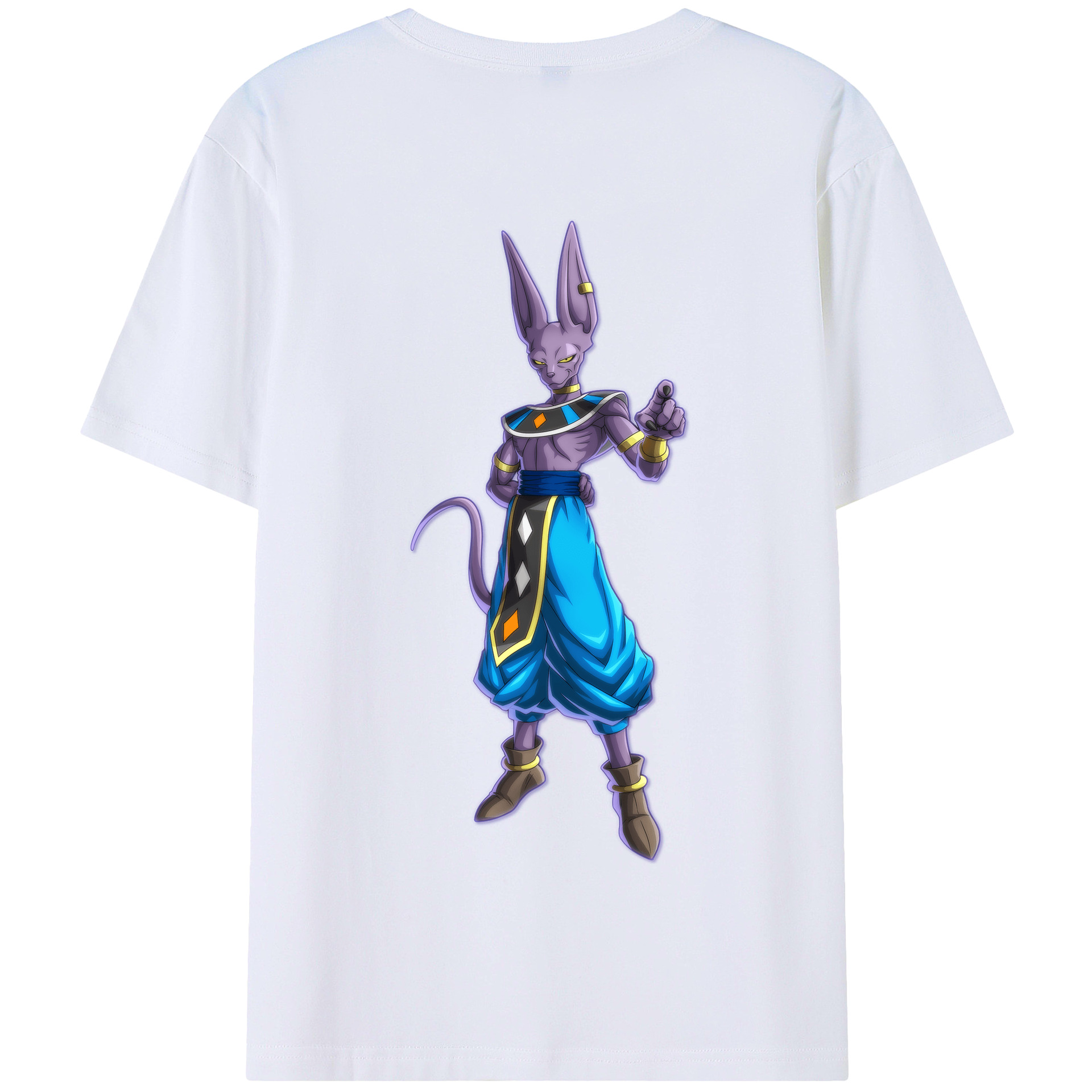 （画像用） ドラゴンボール ビルス 破壊神ビルス DRAGON BALL Beerus Birusu 綿100％半袖Tシャツ（背面プリント）