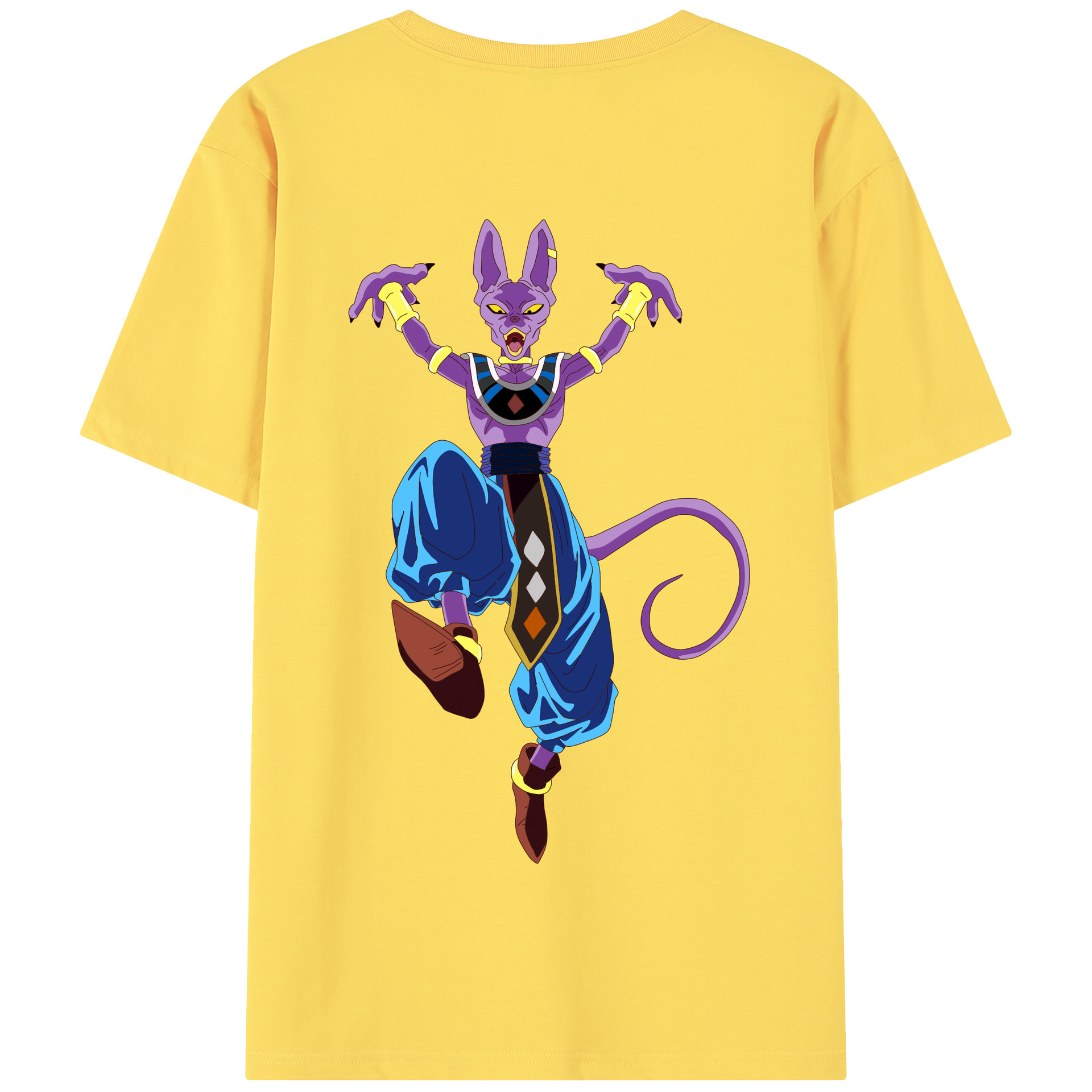（画像用） ドラゴンボール ビルス 破壊神ビルス DRAGON BALL Beerus Birusu 綿100％半袖Tシャツ（背面プリント）