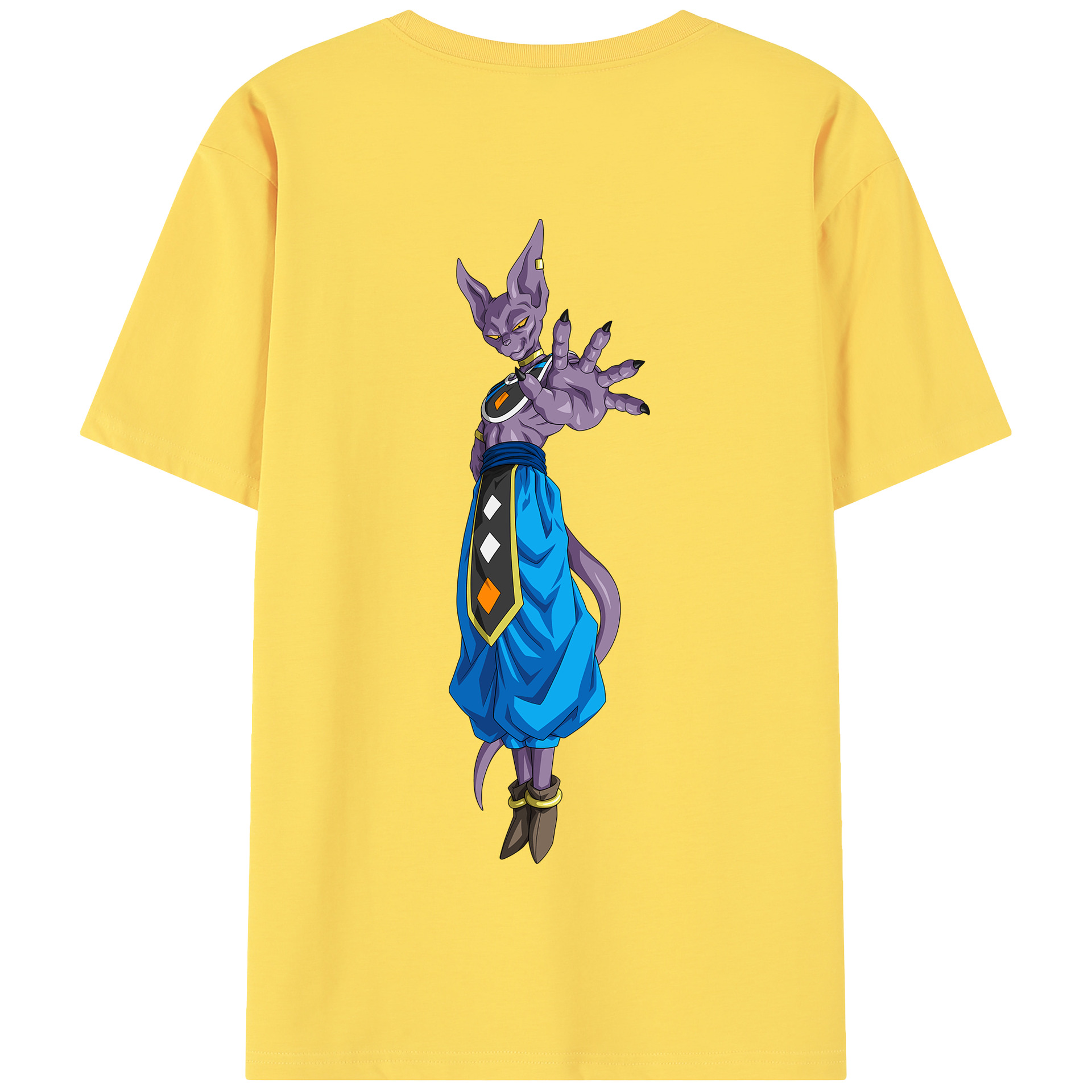 （画像用） ドラゴンボール ビルス 破壊神ビルス DRAGON BALL Beerus Birusu 綿100％半袖Tシャツ（背面プリント）
