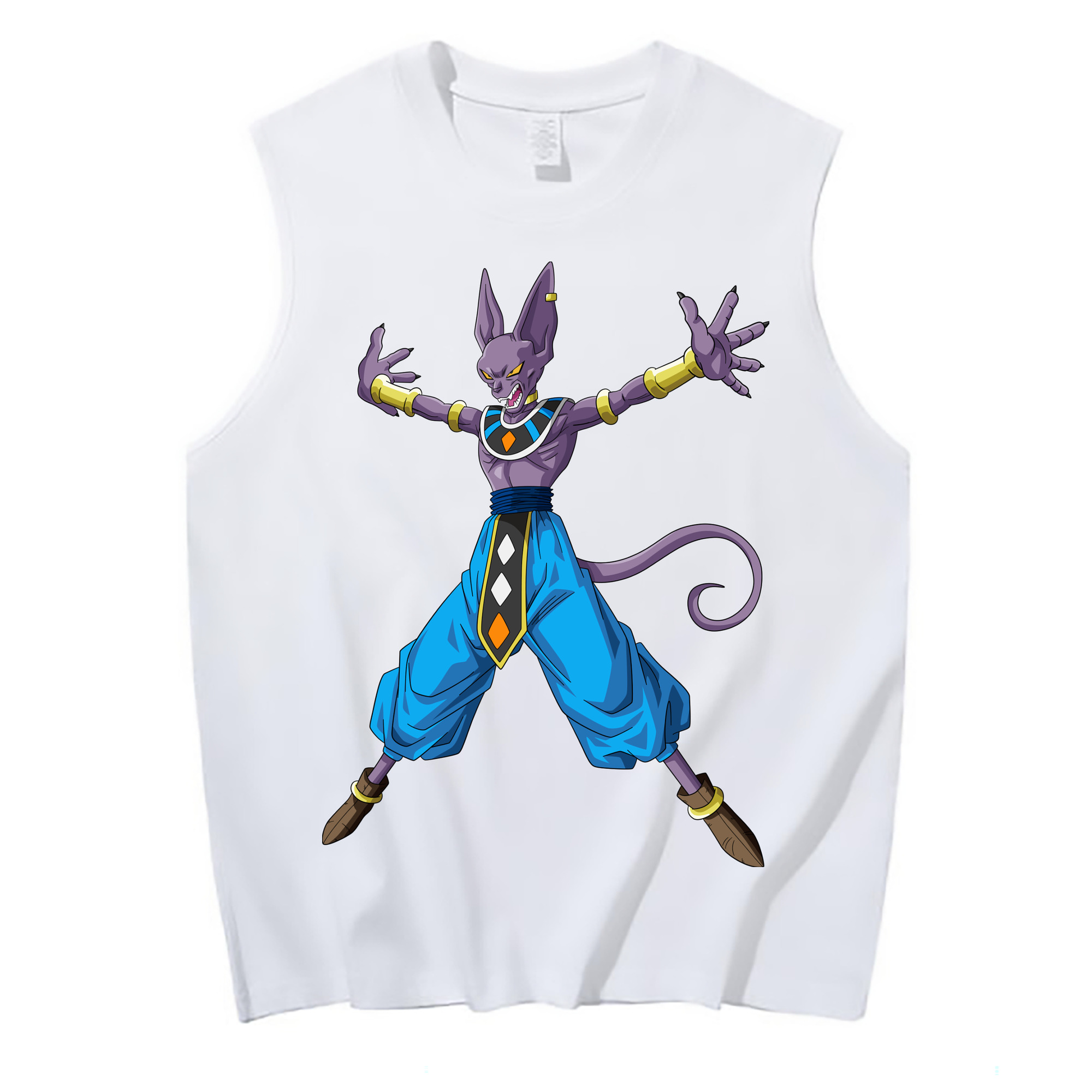 （画像用） ドラゴンボール ビルス 破壊神ビルス DRAGON BALL Beerus Birusu コットン100％タンクトップ（フロントプリント）