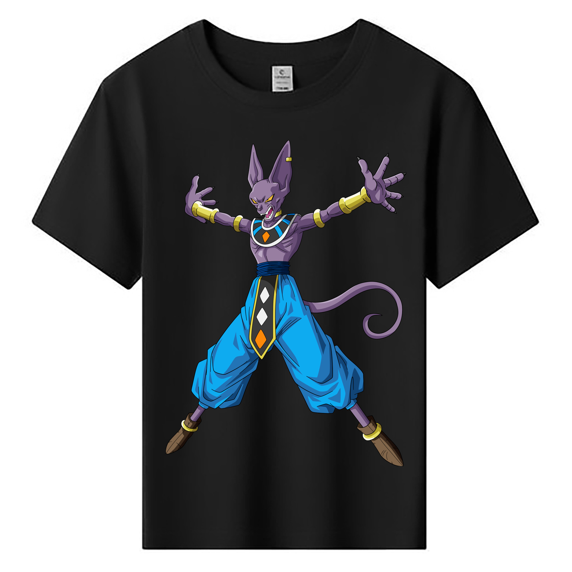 （画像用） ドラゴンボール ビルス 破壊神ビルス DRAGON BALL Beerus Birusu 綿100％キッズTシャツ（フロントプリント）