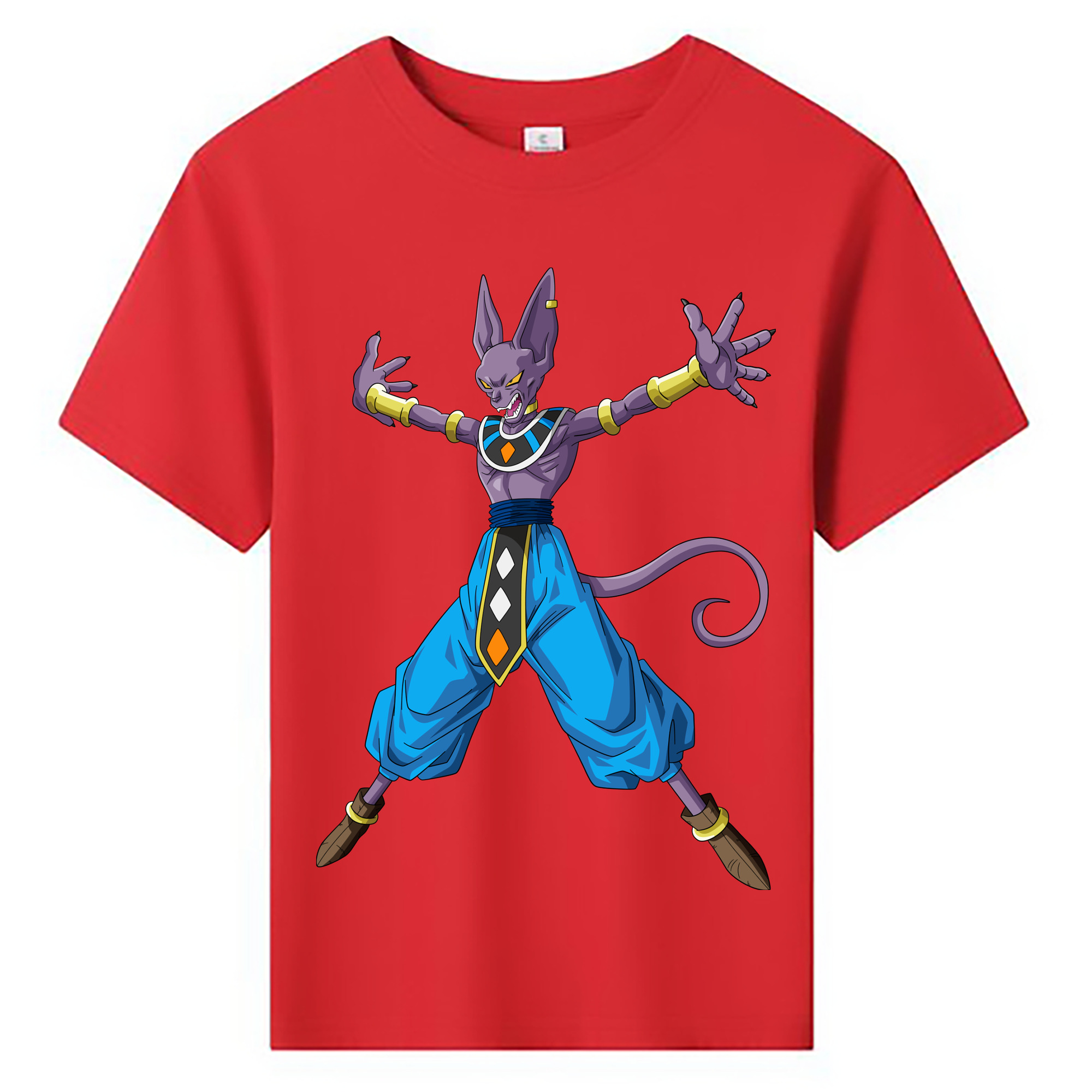 （画像用） ドラゴンボール ビルス 破壊神ビルス DRAGON BALL Beerus Birusu 綿100％キッズTシャツ（フロントプリント）