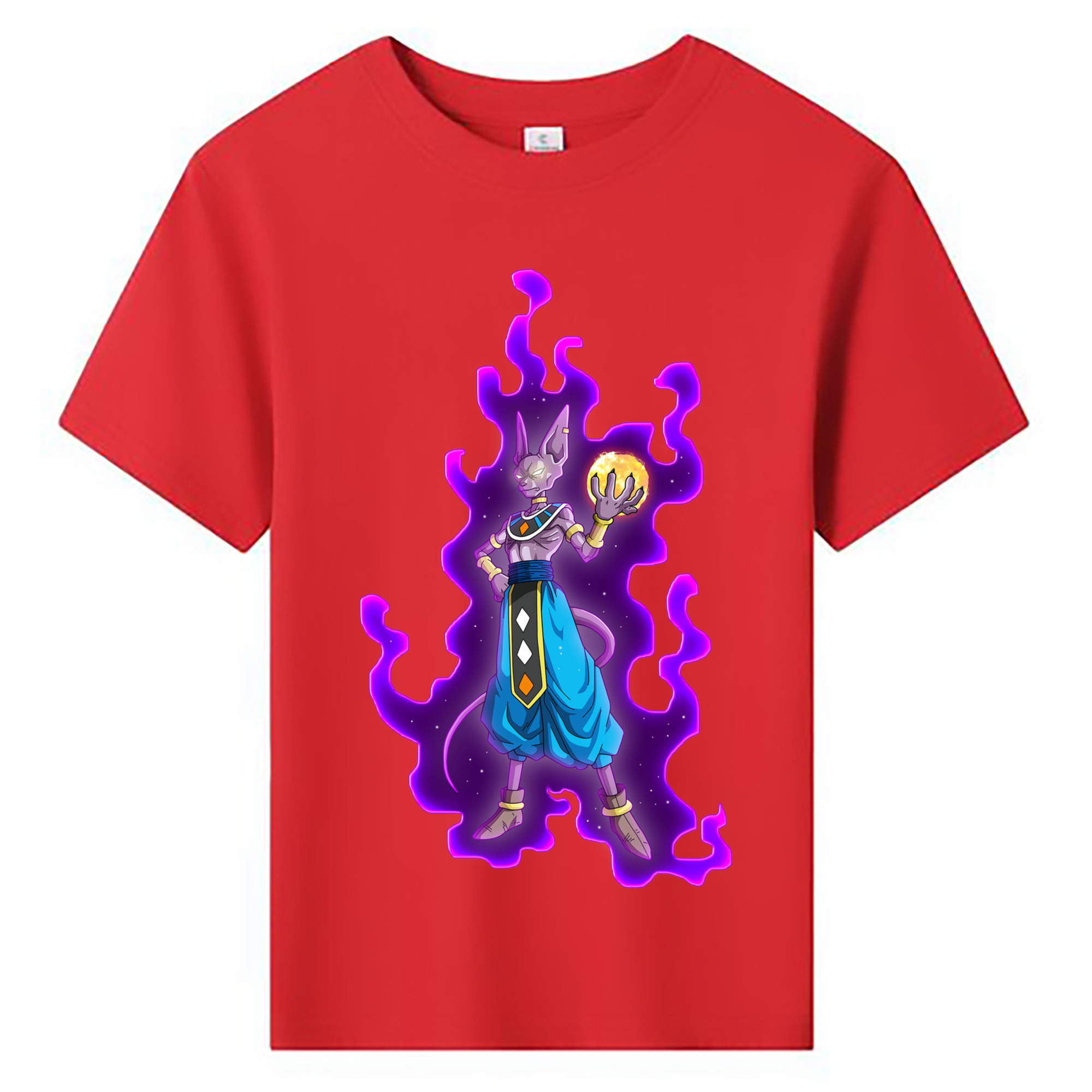 （画像用） ドラゴンボール ビルス 破壊神ビルス DRAGON BALL Beerus Birusu 綿100％キッズTシャツ（フロントプリント）