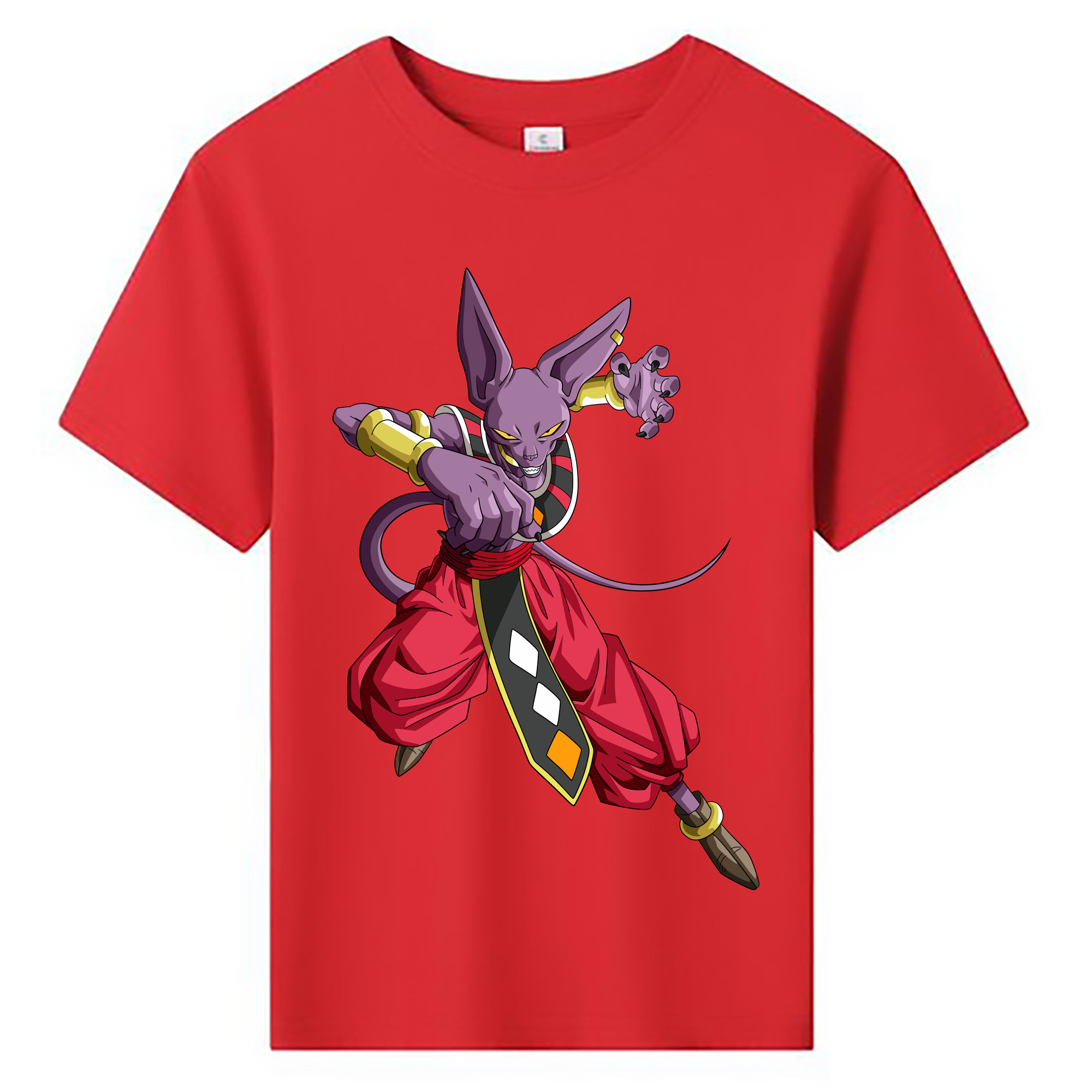 （画像用） ドラゴンボール ビルス 破壊神ビルス DRAGON BALL Beerus Birusu 綿100％キッズTシャツ（フロントプリント）