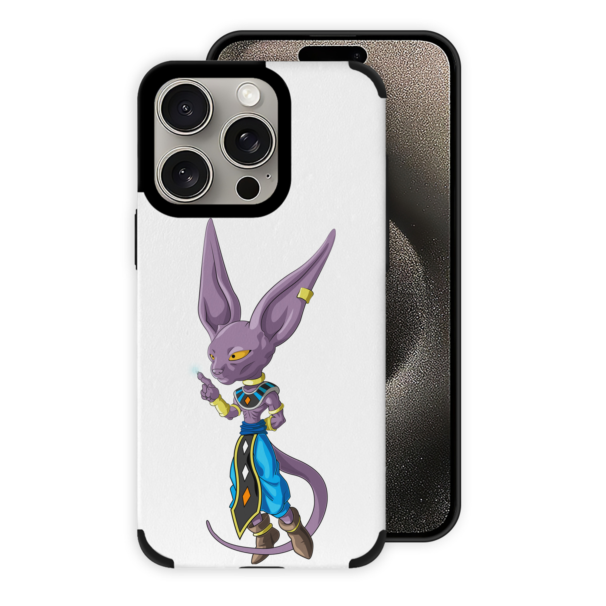 （画像用） ドラゴンボール ビルス 破壊神ビルス DRAGON BALL Beerus Birusu 【iPhone15ProMax対応】 PUレザー スマホケース 耐衝撃＆黄変防止