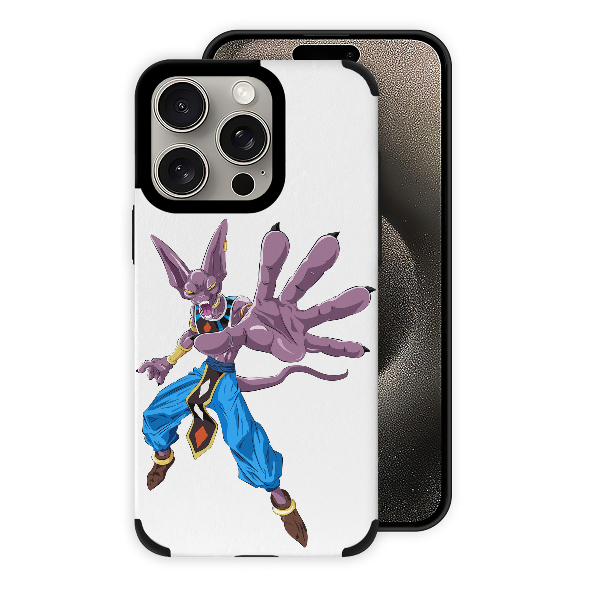 （画像用） ドラゴンボール ビルス 破壊神ビルス DRAGON BALL Beerus Birusu 【iPhone15ProMax対応】 PUレザー スマホケース 耐衝撃＆黄変防止