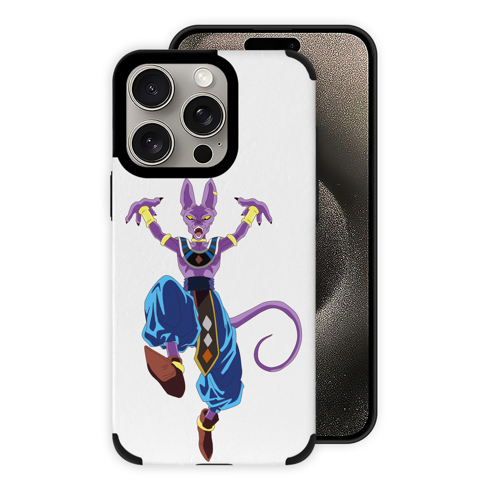 （画像用） ドラゴンボール ビルス 破壊神ビルス DRAGON BALL Beerus Birusu 【iPhone15ProMax対応】 PUレザー スマホケース 耐衝撃＆黄変防止