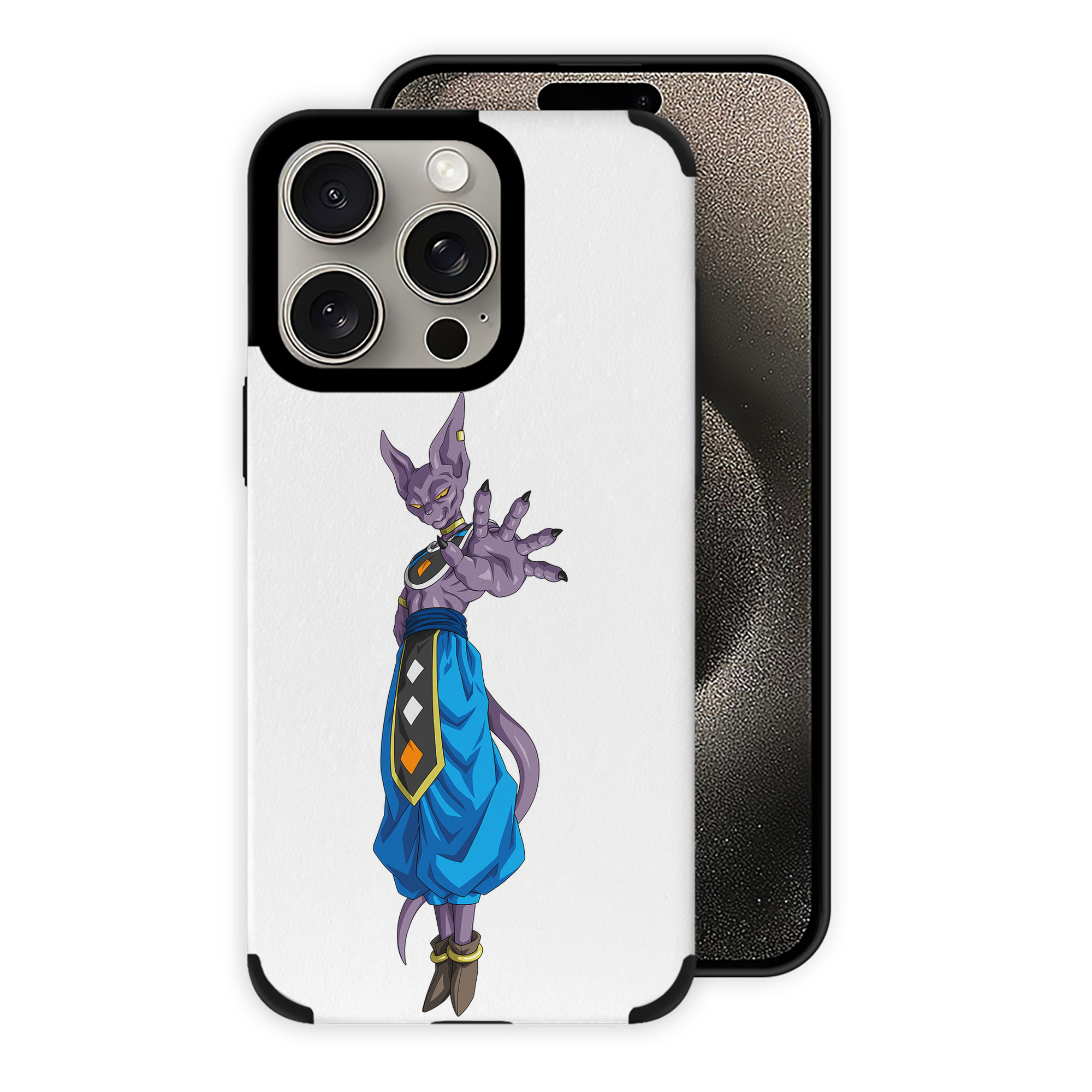 （画像用） ドラゴンボール ビルス 破壊神ビルス DRAGON BALL Beerus Birusu 【iPhone15ProMax対応】 PUレザー スマホケース 耐衝撃＆黄変防止