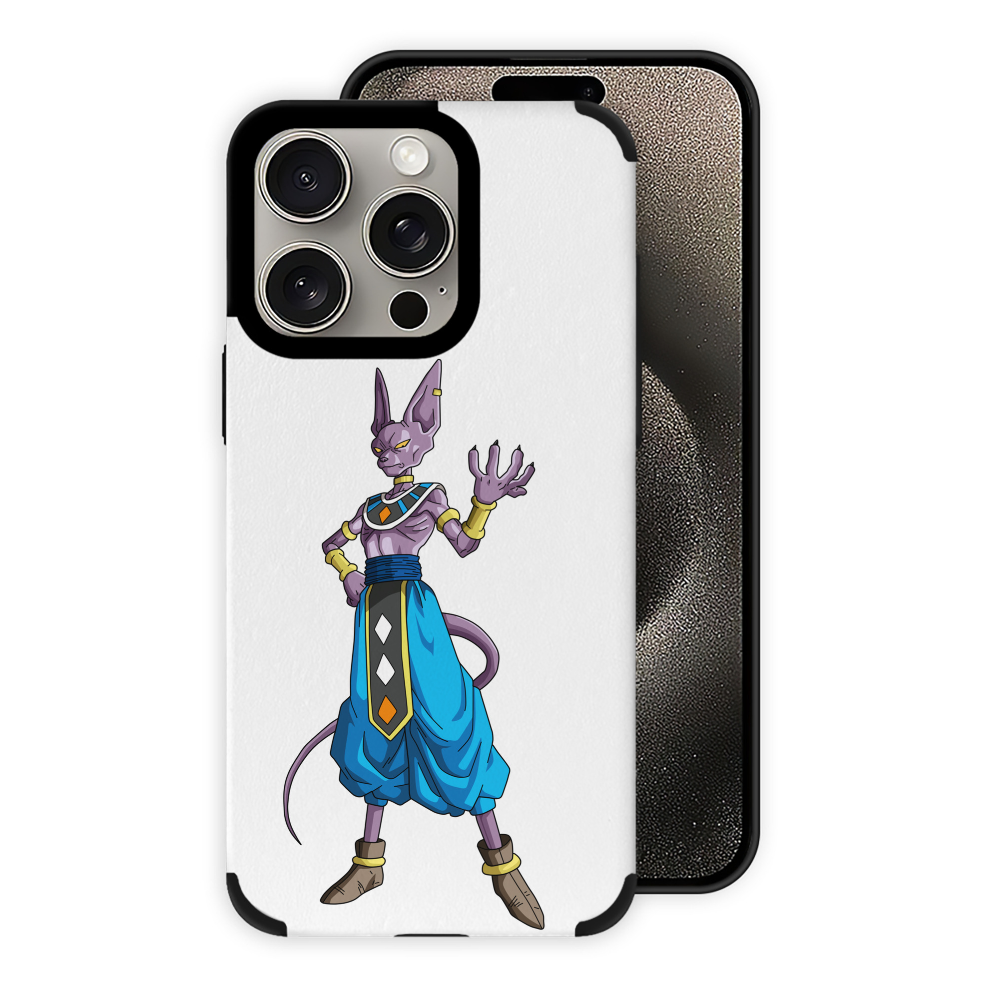 （画像用） ドラゴンボール ビルス 破壊神ビルス DRAGON BALL Beerus Birusu 【iPhone15ProMax対応】 PUレザー スマホケース 耐衝撃＆黄変防止