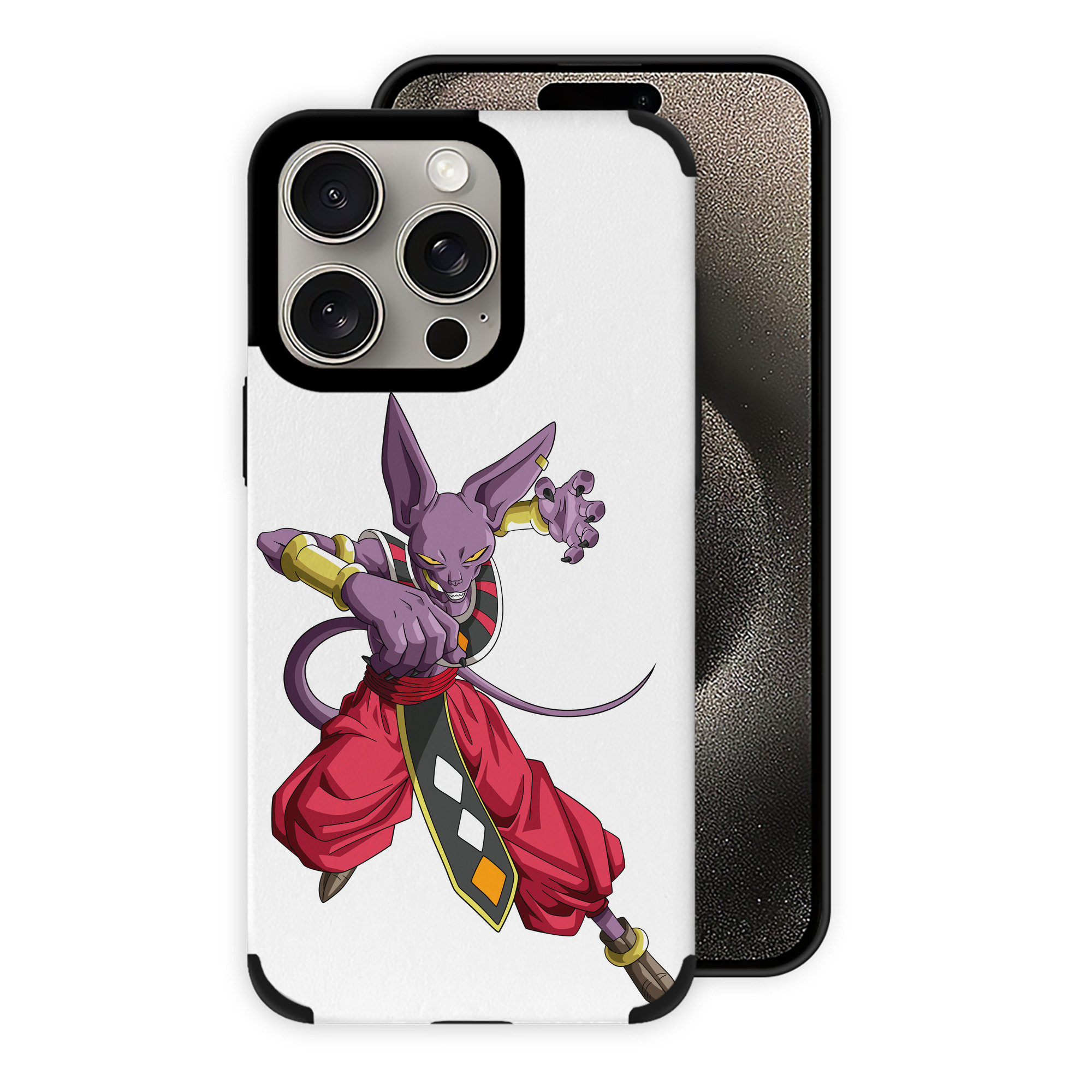 （画像用） ドラゴンボール ビルス 破壊神ビルス DRAGON BALL Beerus Birusu 【iPhone15ProMax対応】 PUレザー スマホケース 耐衝撃＆黄変防止