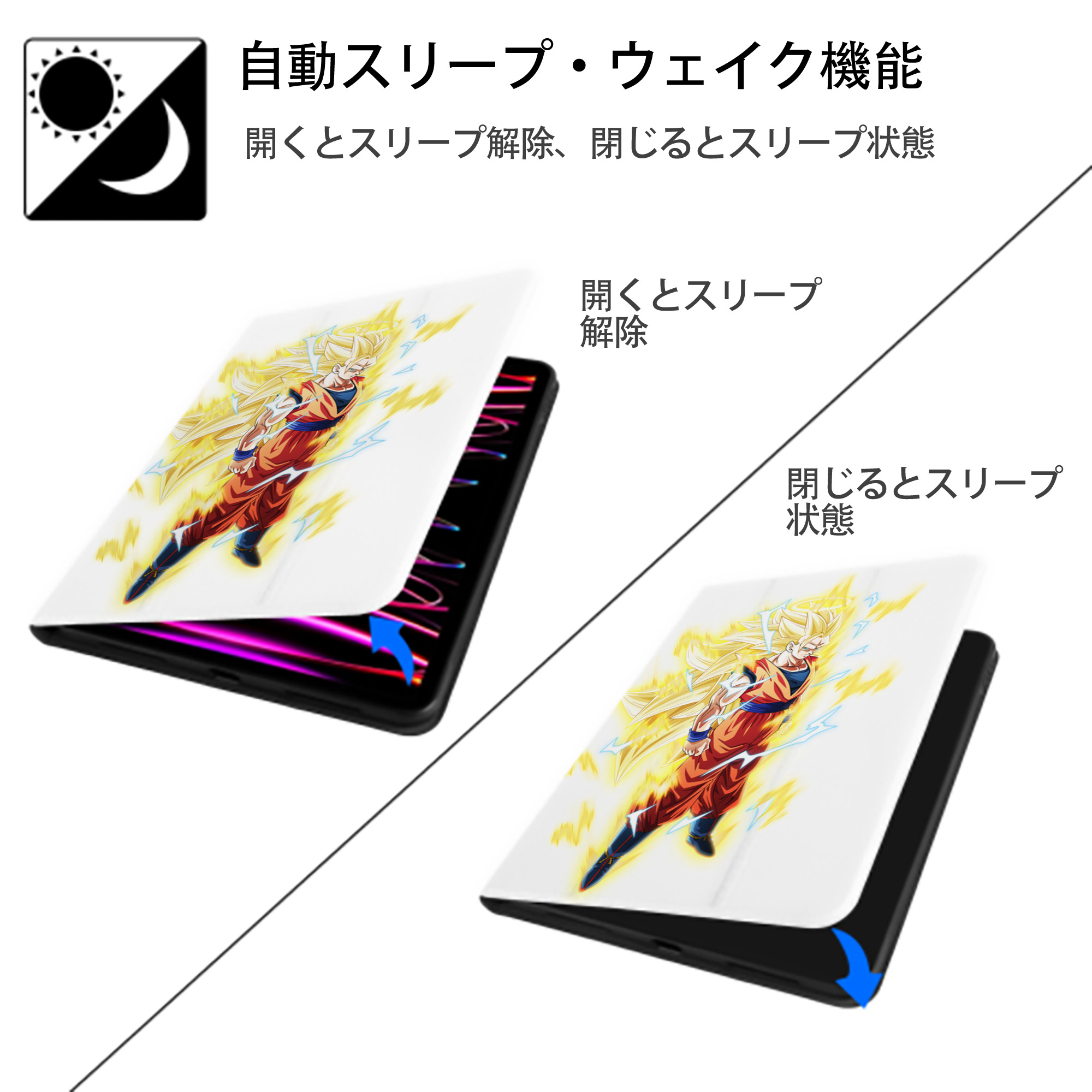 ドラゴンボール 孫悟空（そん ごくう）Son Goku カカロット DRAGON BALL Kakarotto IPad ケース ペン収納付き 三つ折りスタンド PUレザー×シリコン 対応機種9.5/10.5/10.9インチ