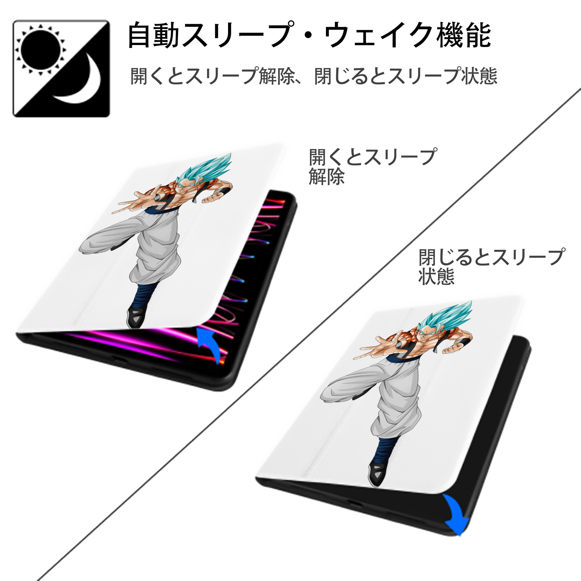 ドラゴンボール ベジータ四世（Bejīta Yonsei）DRAGON BALL Vegeta IV IPad ケース ペン収納付き 三つ折りスタンド PUレザー×シリコン 対応機種9.5/10.5/10.9インチ