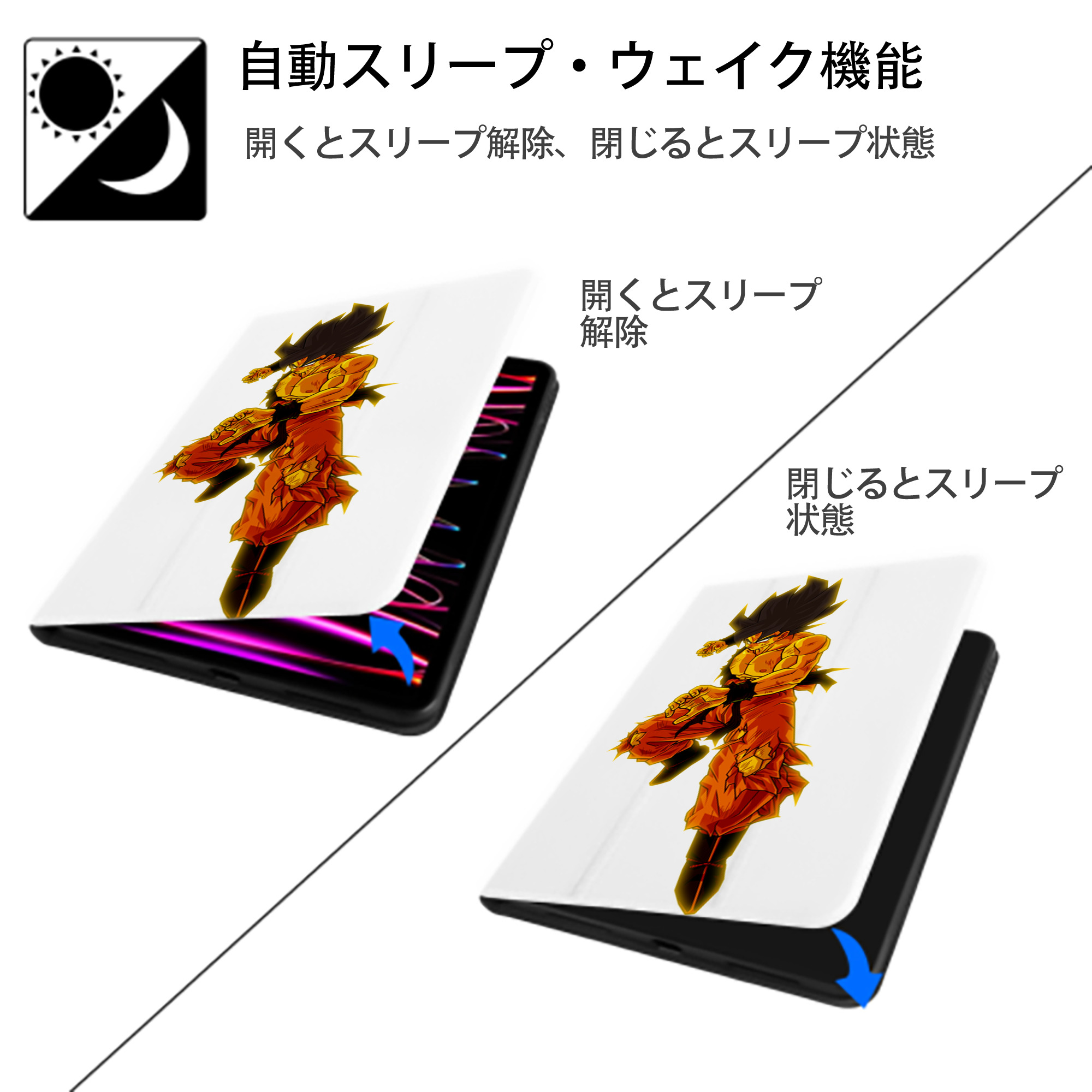 ドラゴンボール 孫 悟飯（そんごはん）DRAGON BALL Son Gohan IPad ケース ペン収納付き 三つ折りスタンド PUレザー×シリコン 対応機種9.5/10.5/10.9インチ