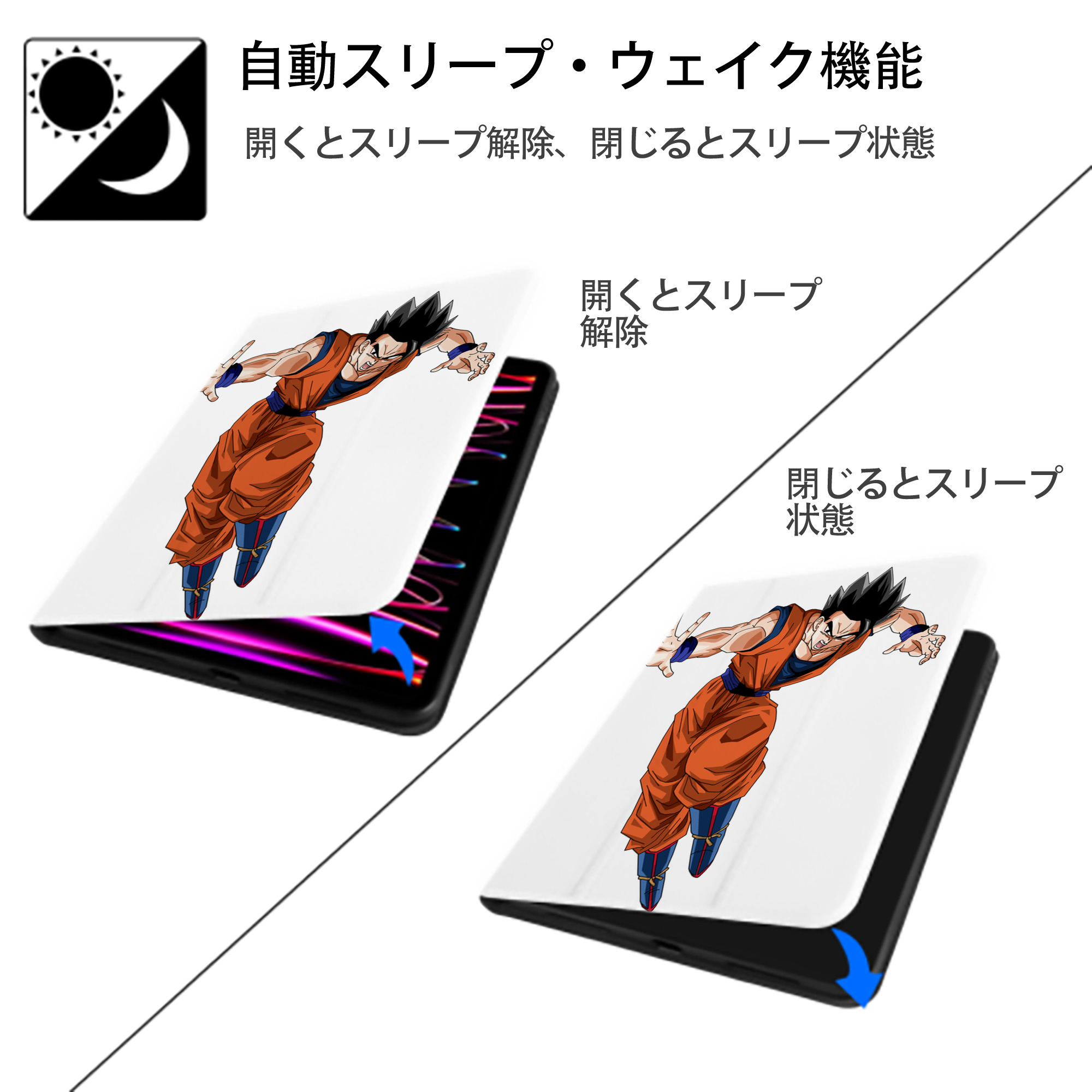 ドラゴンボール 孫 悟飯（そんごはん）DRAGON BALL Son Gohan IPad ケース ペン収納付き 三つ折りスタンド PUレザー×シリコン 対応機種9.5/10.5/10.9インチ