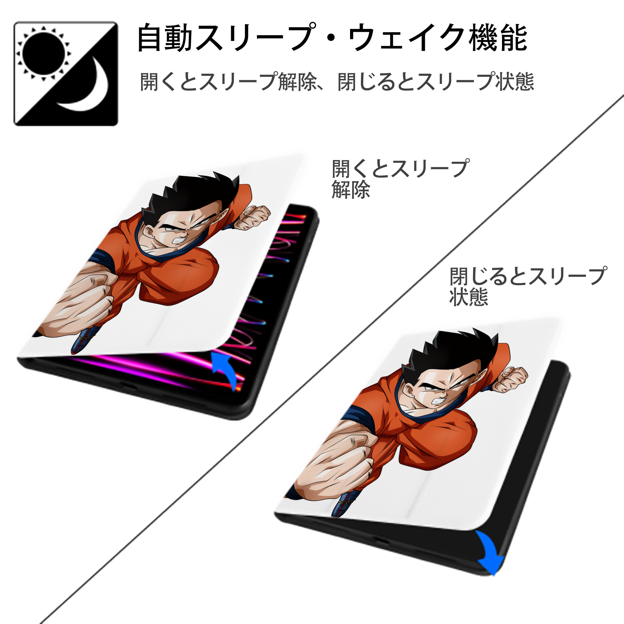 ドラゴンボール 孫 悟飯（そんごはん）DRAGON BALL Son Gohan IPad ケース ペン収納付き 三つ折りスタンド PUレザー×シリコン 対応機種9.5/10.5/10.9インチ