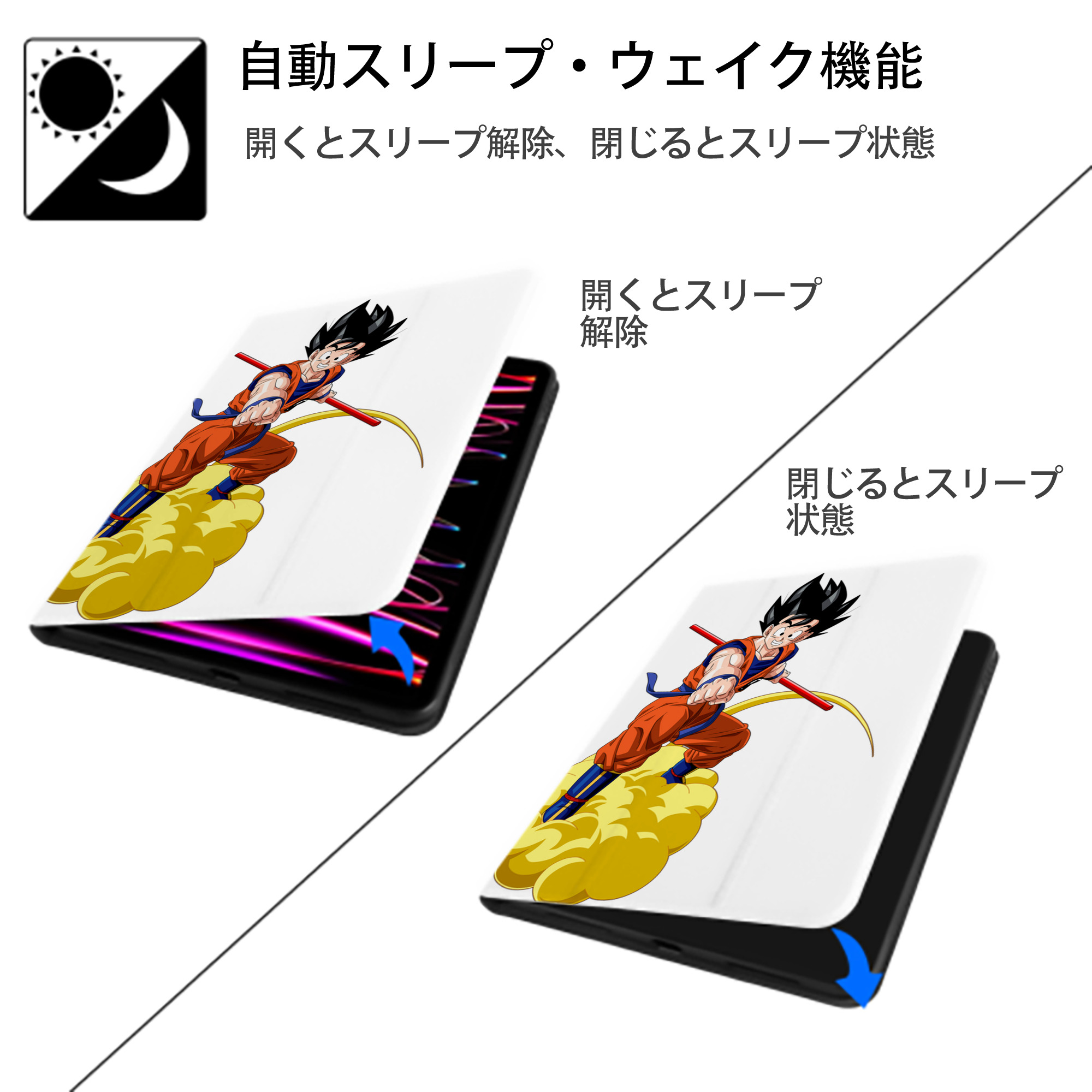 ドラゴンボール 孫 悟飯（そんごはん）DRAGON BALL Son Gohan IPad ケース ペン収納付き 三つ折りスタンド PUレザー×シリコン 対応機種9.5/10.5/10.9インチ