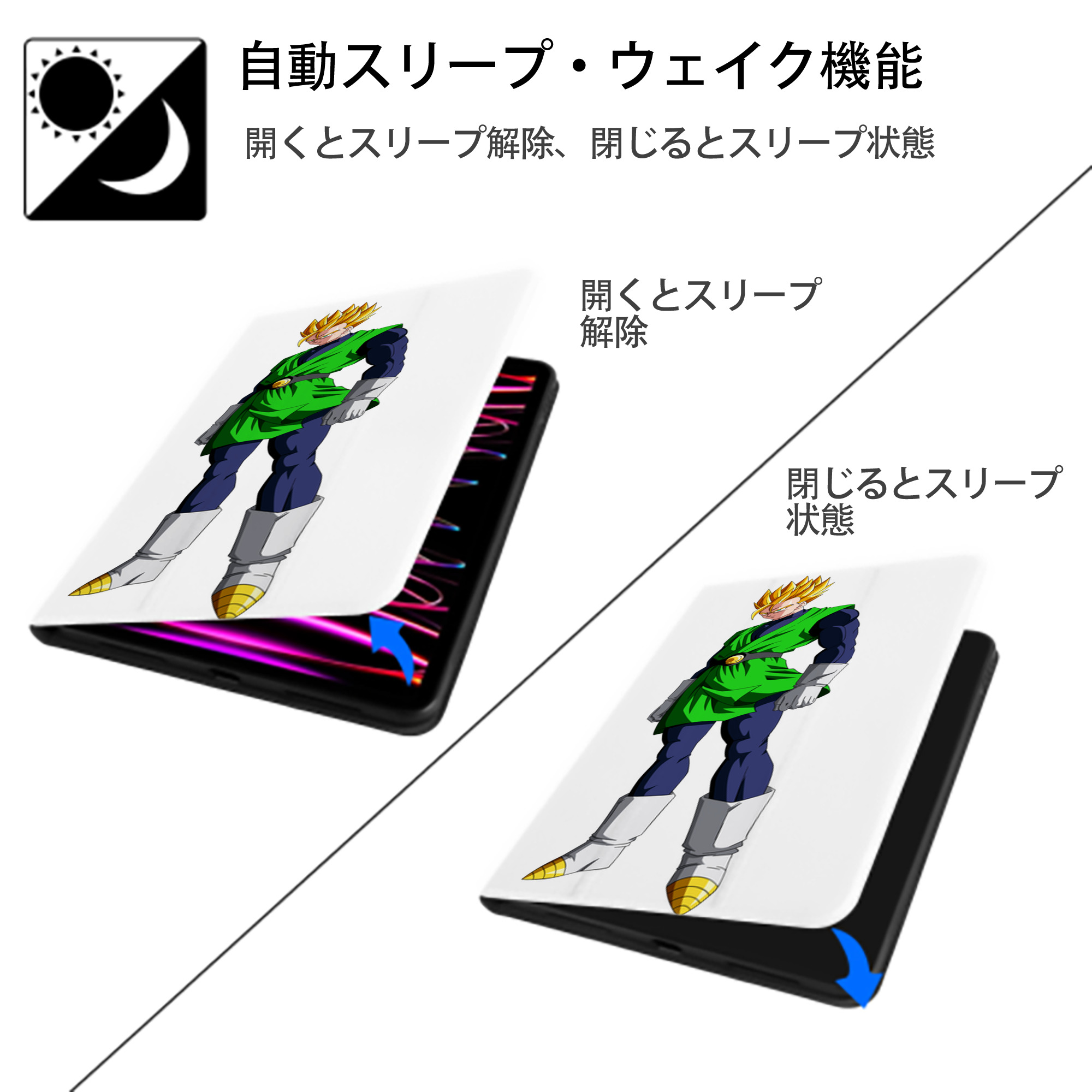 ドラゴンボール 孫 悟飯（そんごはん）DRAGON BALL Son Gohan IPad ケース ペン収納付き 三つ折りスタンド PUレザー×シリコン 対応機種9.5/10.5/10.9インチ